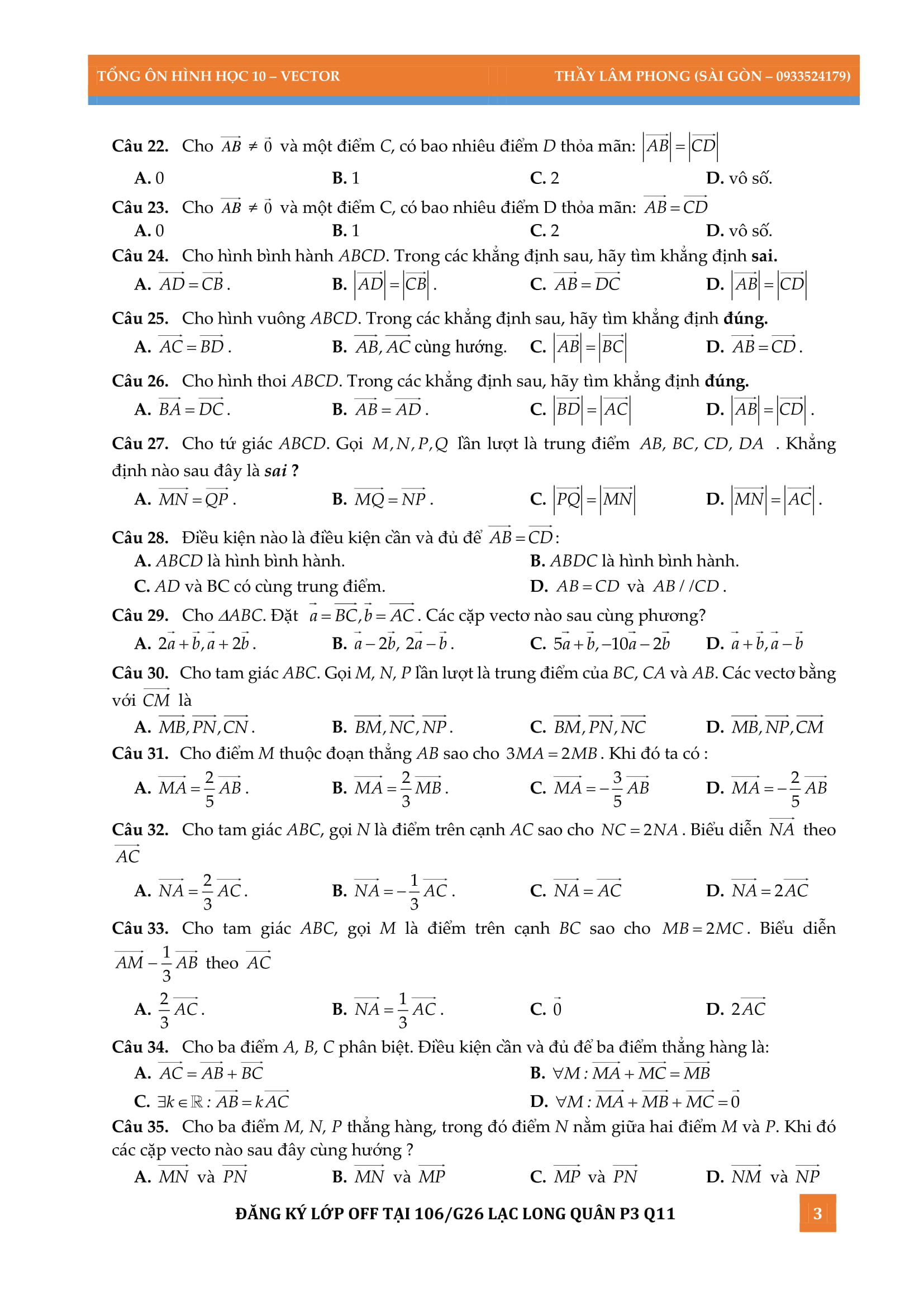 128 bài tập trắc nghiệm tổng ôn phần vector – Hứa Lâm Phong