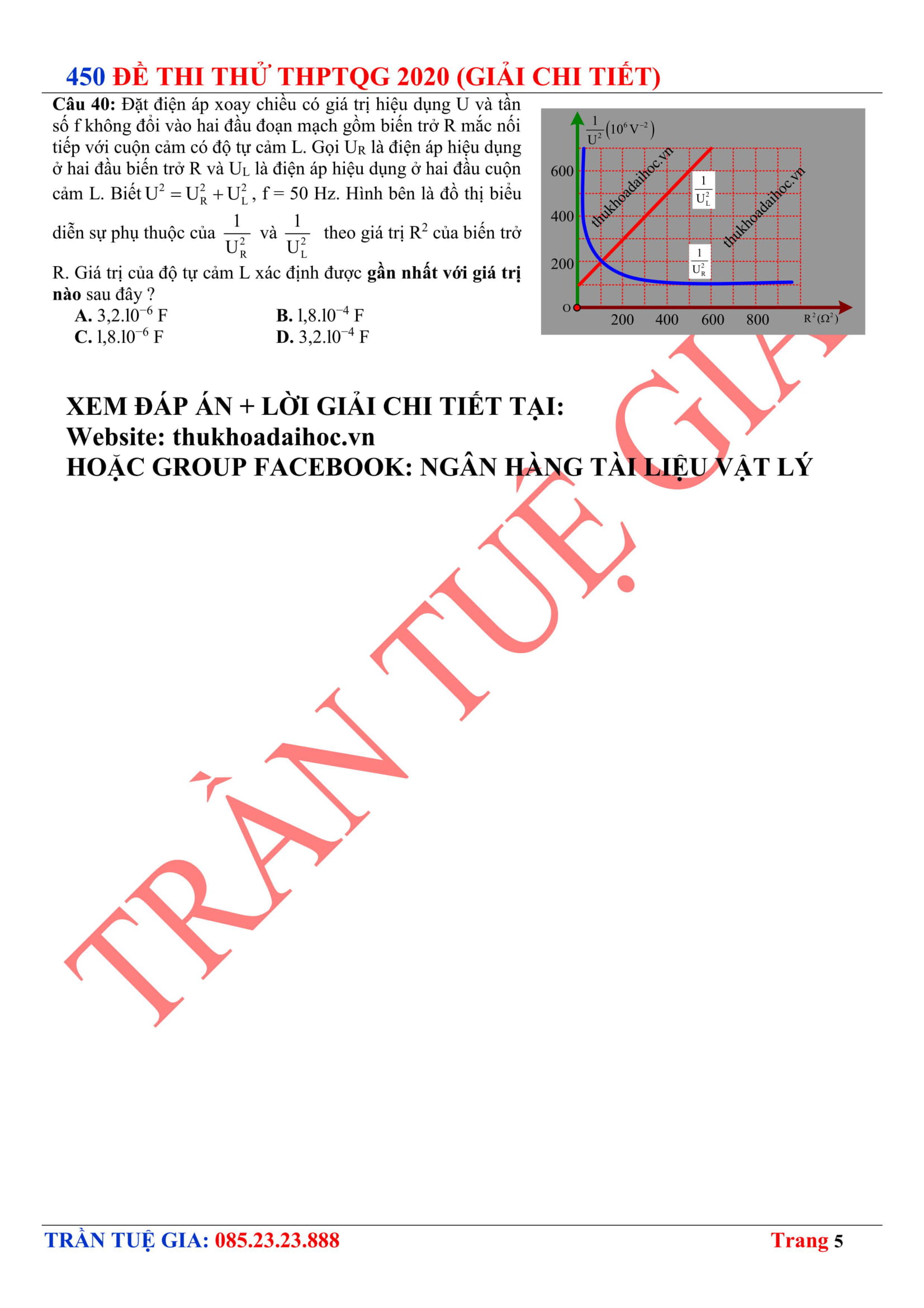 Đề thi thử THPTQG Trường THPT Thị Xã Quảng Trị 2020 lần 2