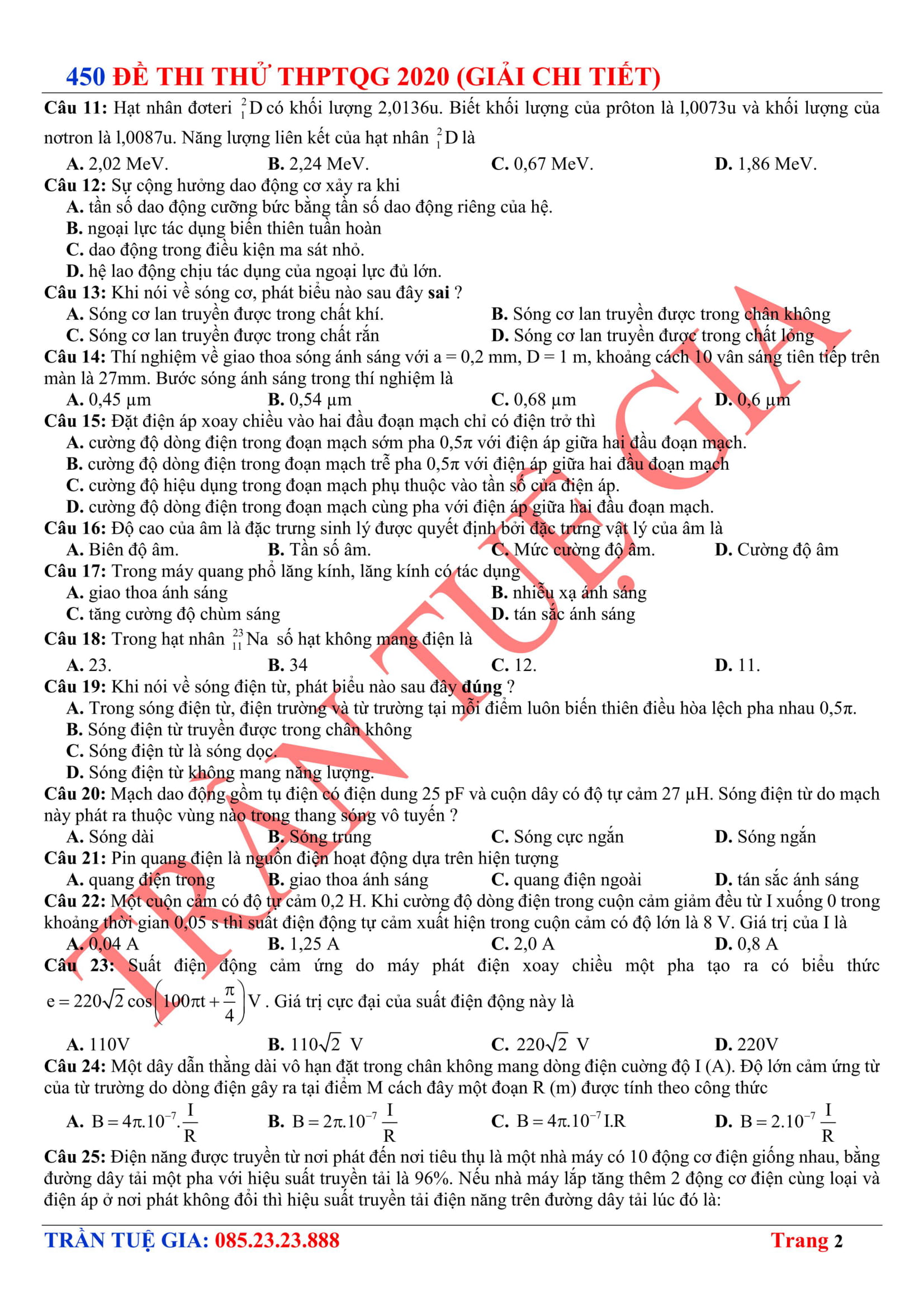 Đề thi thử THPTQG Trần Phú Vĩnh Phúc 2020