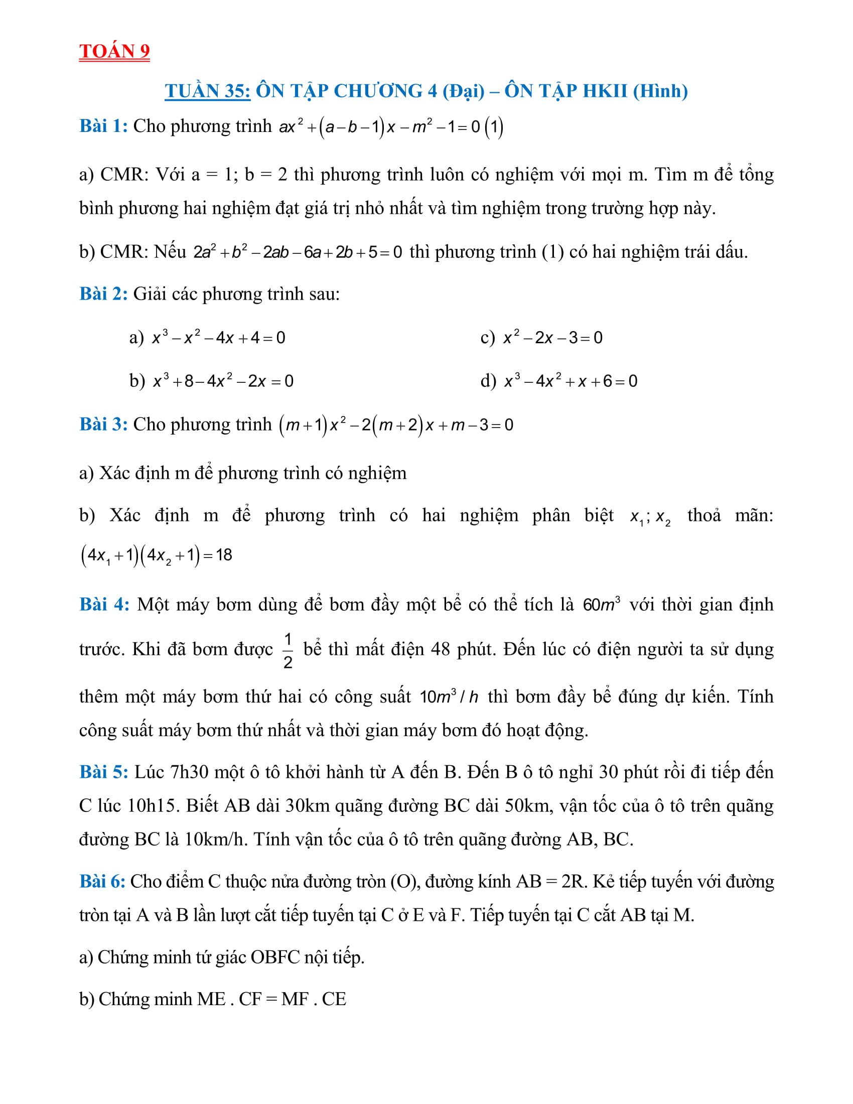 BÀI TẬP TỰ LUYỆN TOÁN 9 TUẦN 35