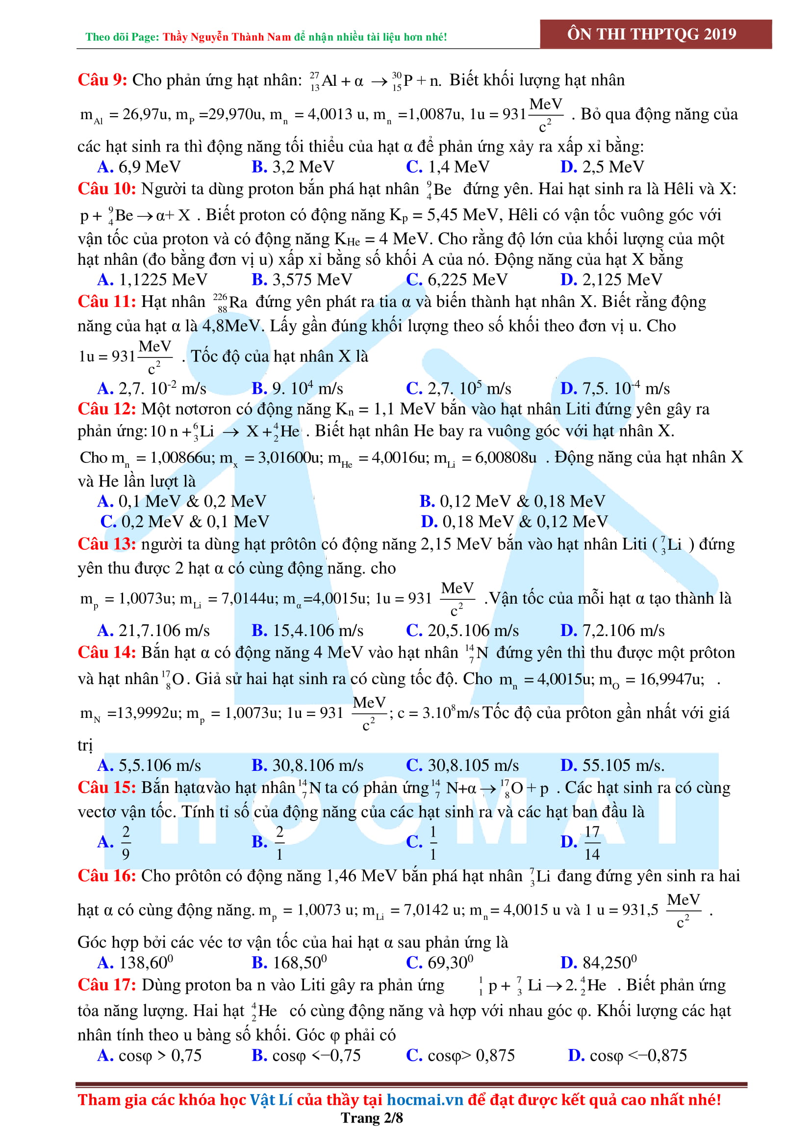 Tinh túy trắc nghiệm chương hạt nhân