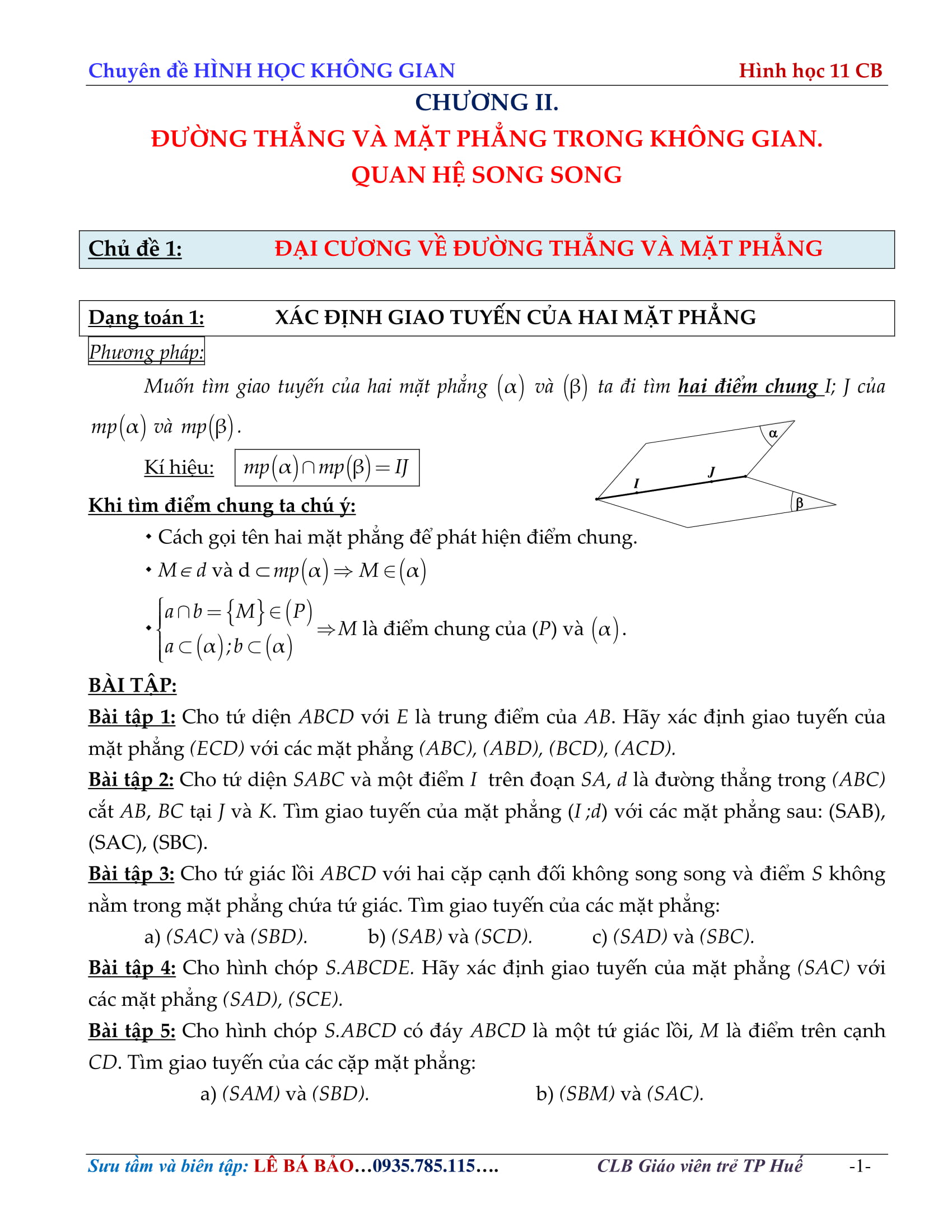 Các dạng toán đường thẳng và mặt phẳng trong không gian, quan hệ song song – Lê Bá Bảo