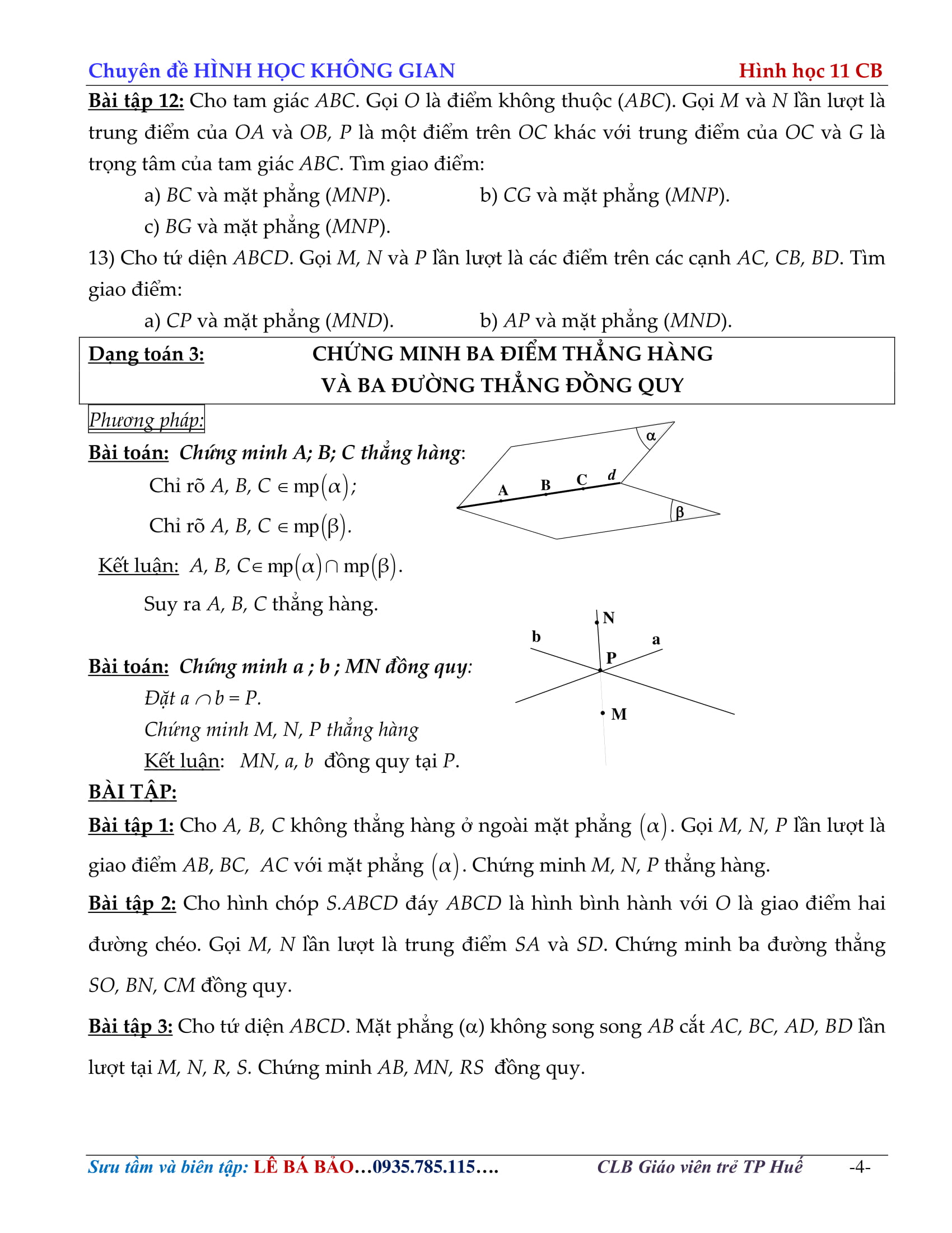 Các dạng toán đường thẳng và mặt phẳng trong không gian, quan hệ song song – Lê Bá Bảo