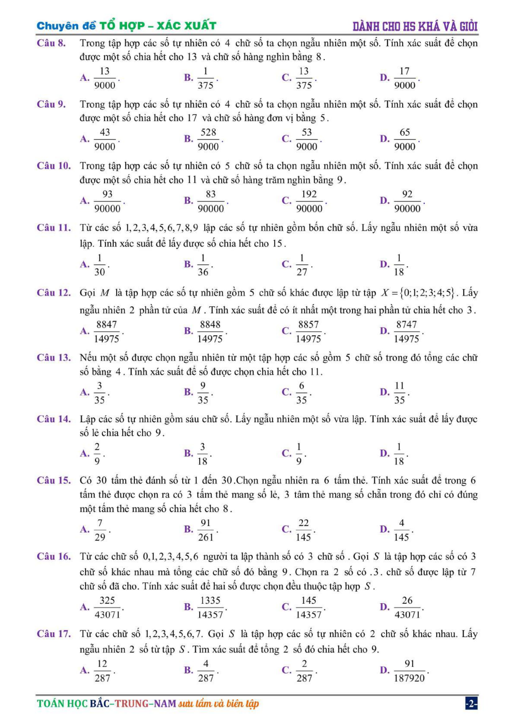 Bài tập tổ hợp – xác xuất vận dụng cao có lời giải chi tiết