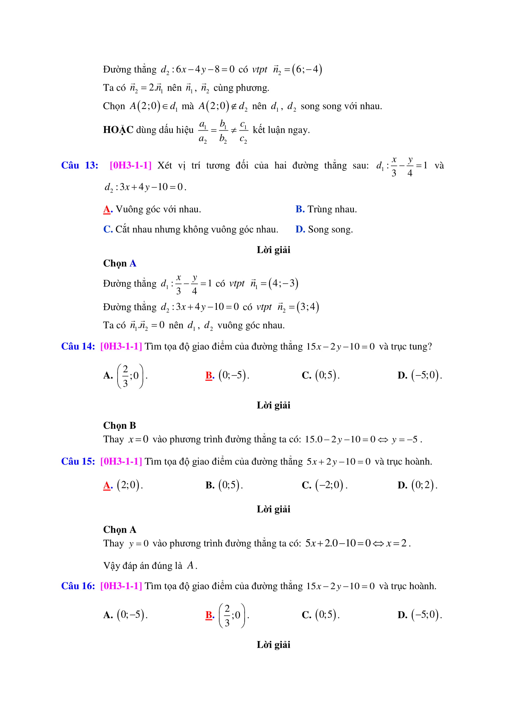 Bài tập trắc nghiệm phương pháp tọa độ trong mặt phẳng Oxy có lời giải chi tiết