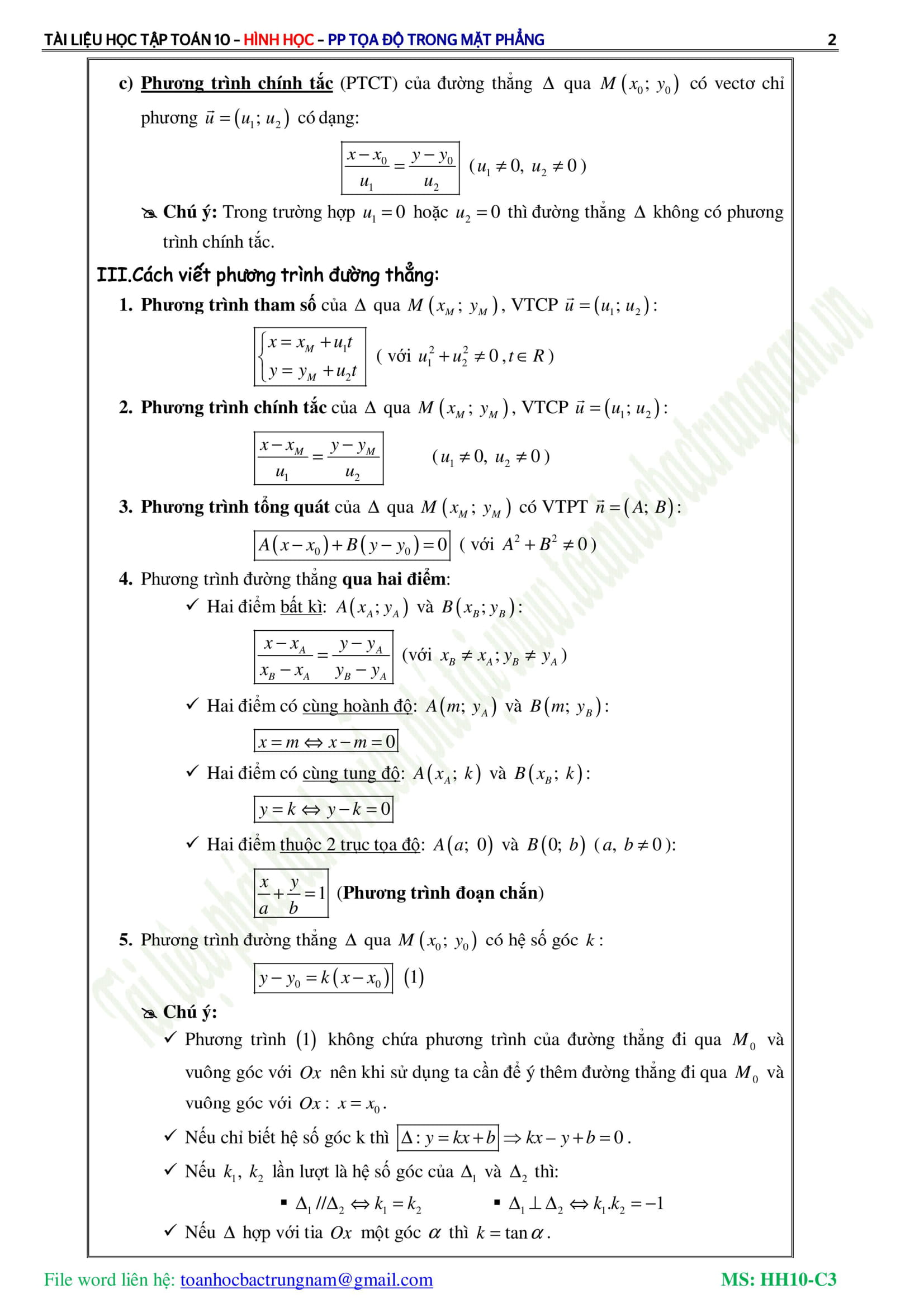 Các dạng toán phương pháp tọa độ trong mặt phẳng – Trần Quốc Nghĩa