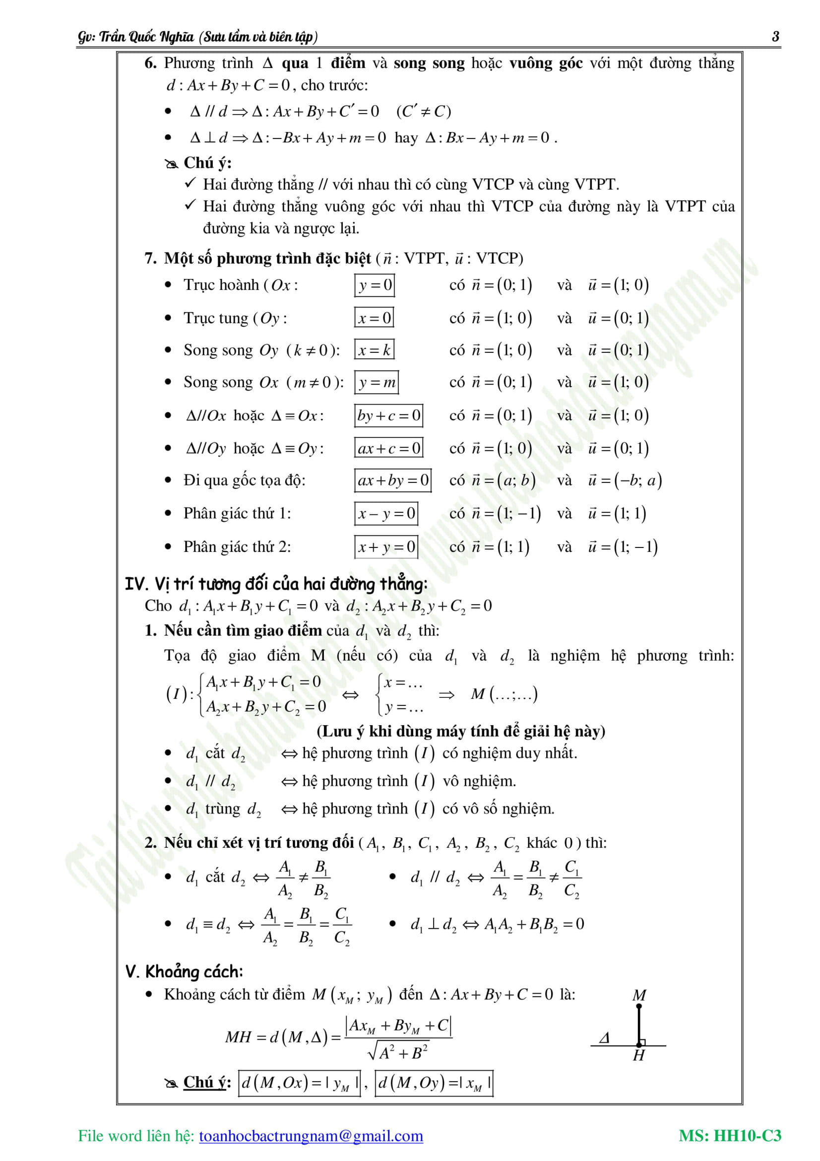 Các dạng toán phương pháp tọa độ trong mặt phẳng – Trần Quốc Nghĩa