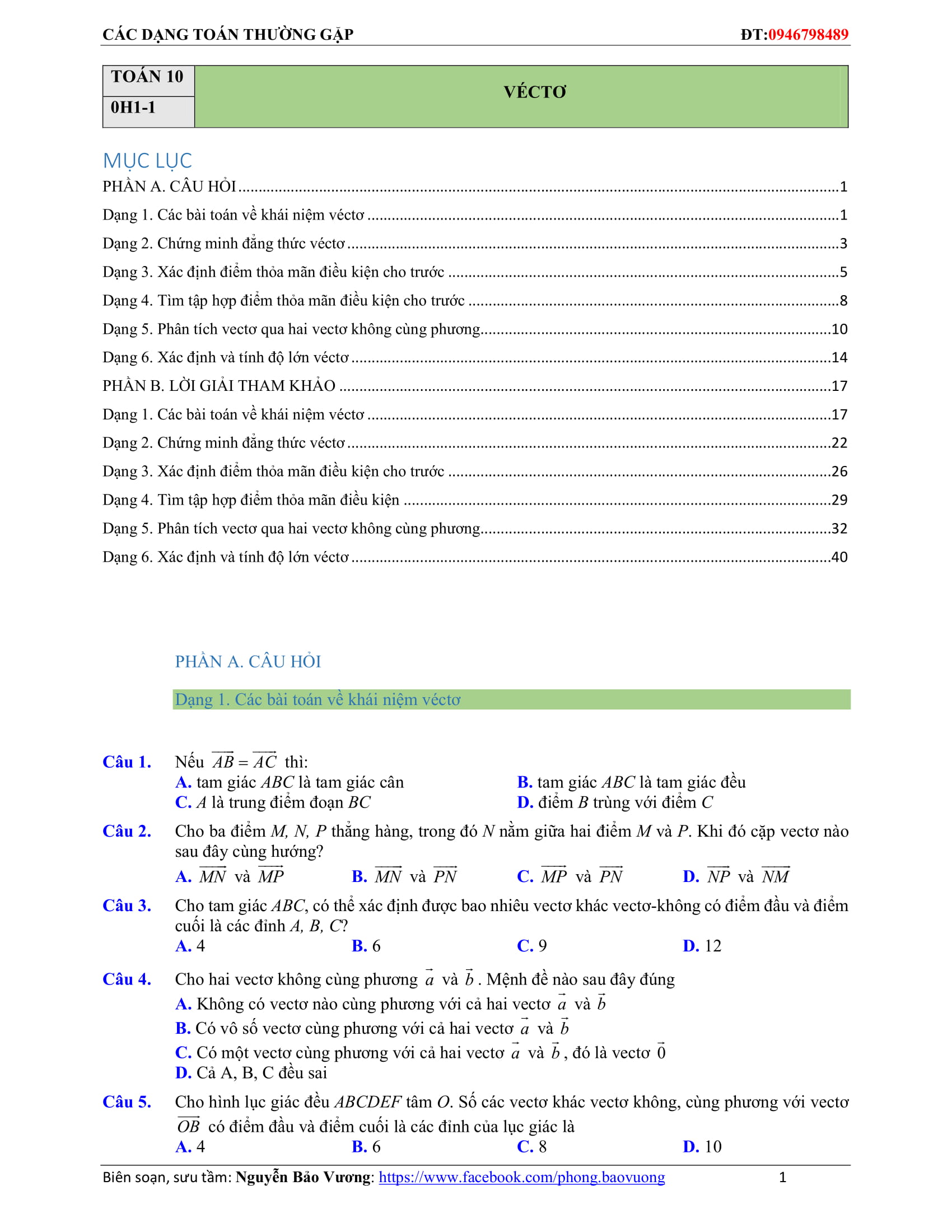 Các dạng toán vectơ thường gặp – Nguyễn Bảo Vương