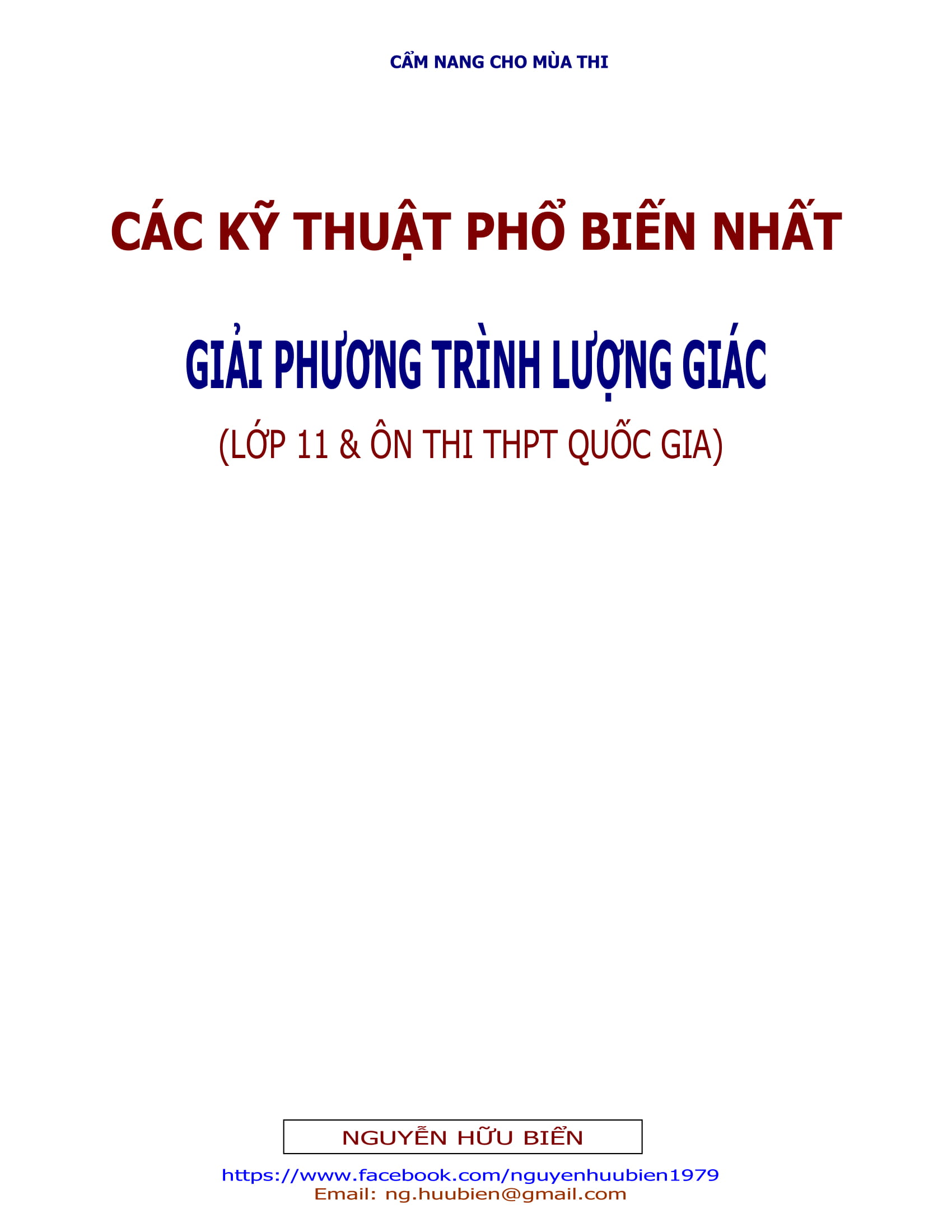 Các kỹ thuật phổ biến nhất giải phương trình lượng giác – Nguyễn Hữu Biển