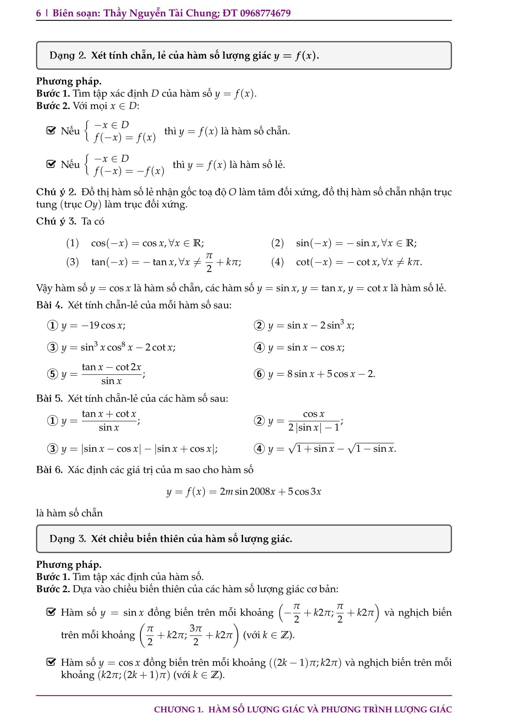 Chuyên đề hàm số lượng giác và phương trình lượng giác – Nguyễn Tài Chung