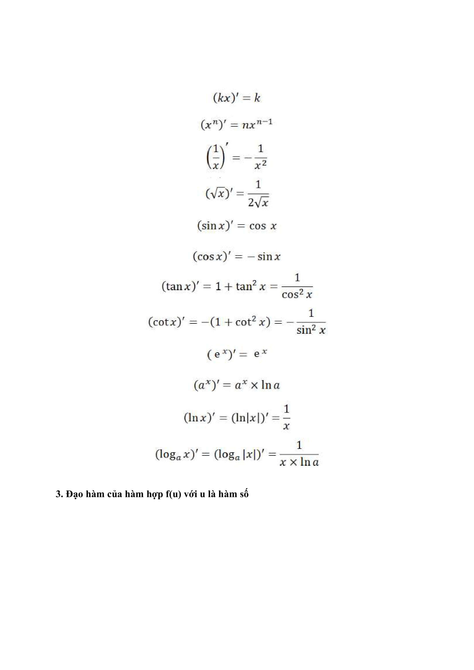 Công thức đạo hàm, nguyên hàm – tích phân