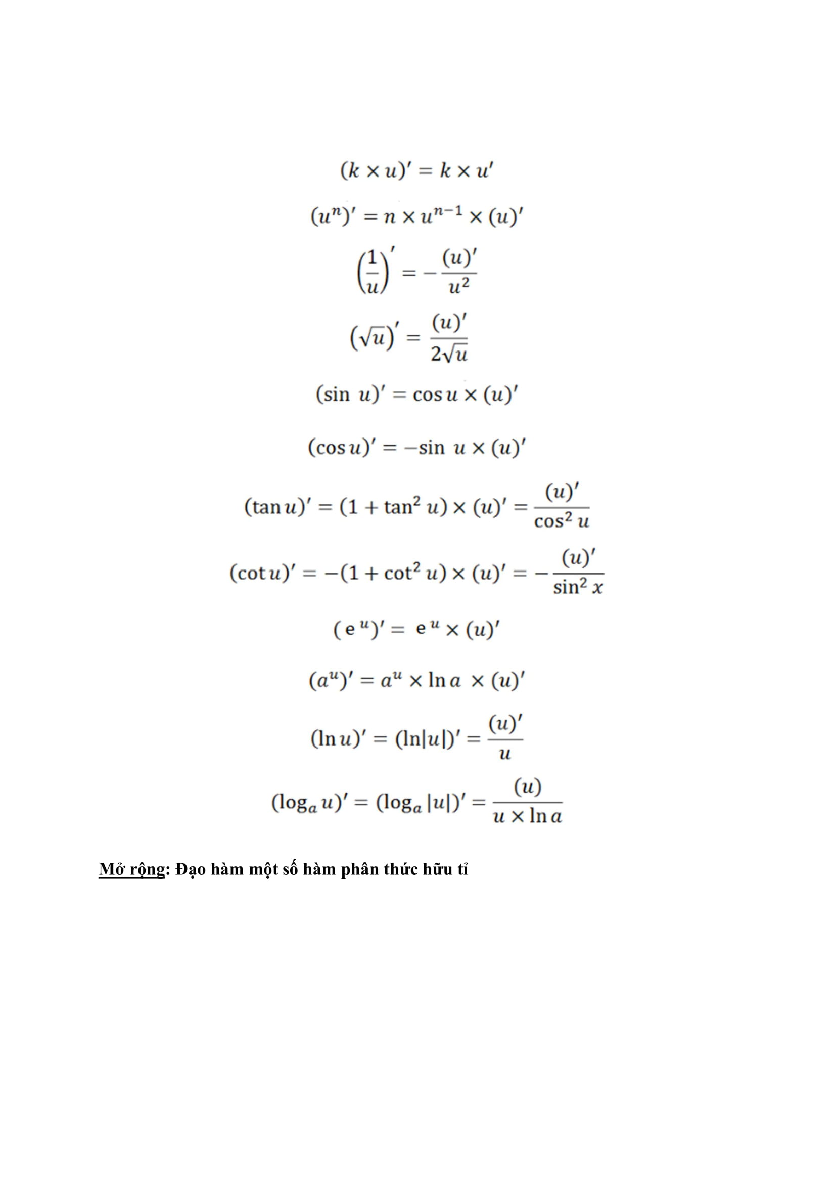 Công thức đạo hàm, nguyên hàm – tích phân