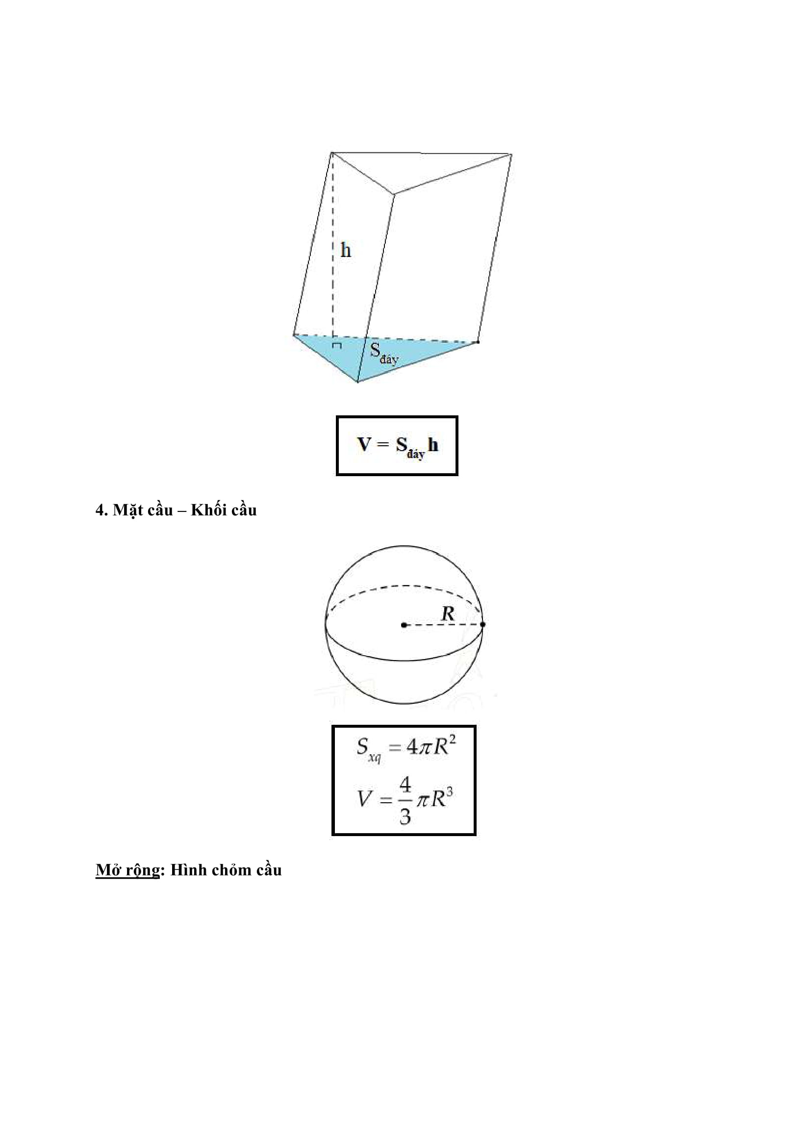 Công thức tính diện tích xung quanh, diện tích toàn phần và thể tích khối đa diện