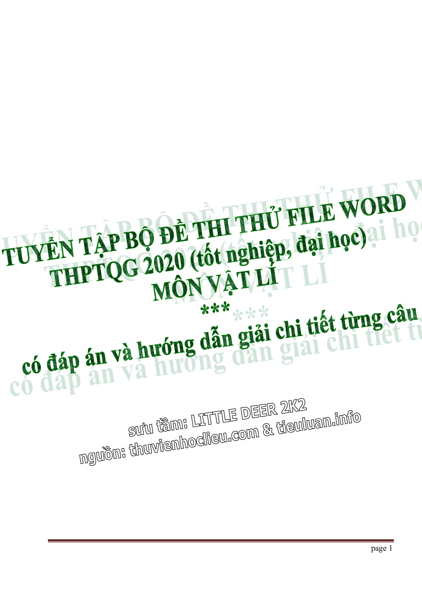 BỘ ĐỀ THI THỬ THPTQG 2020 MÔN VẬT LÍ CÓ LỜI GIẢI