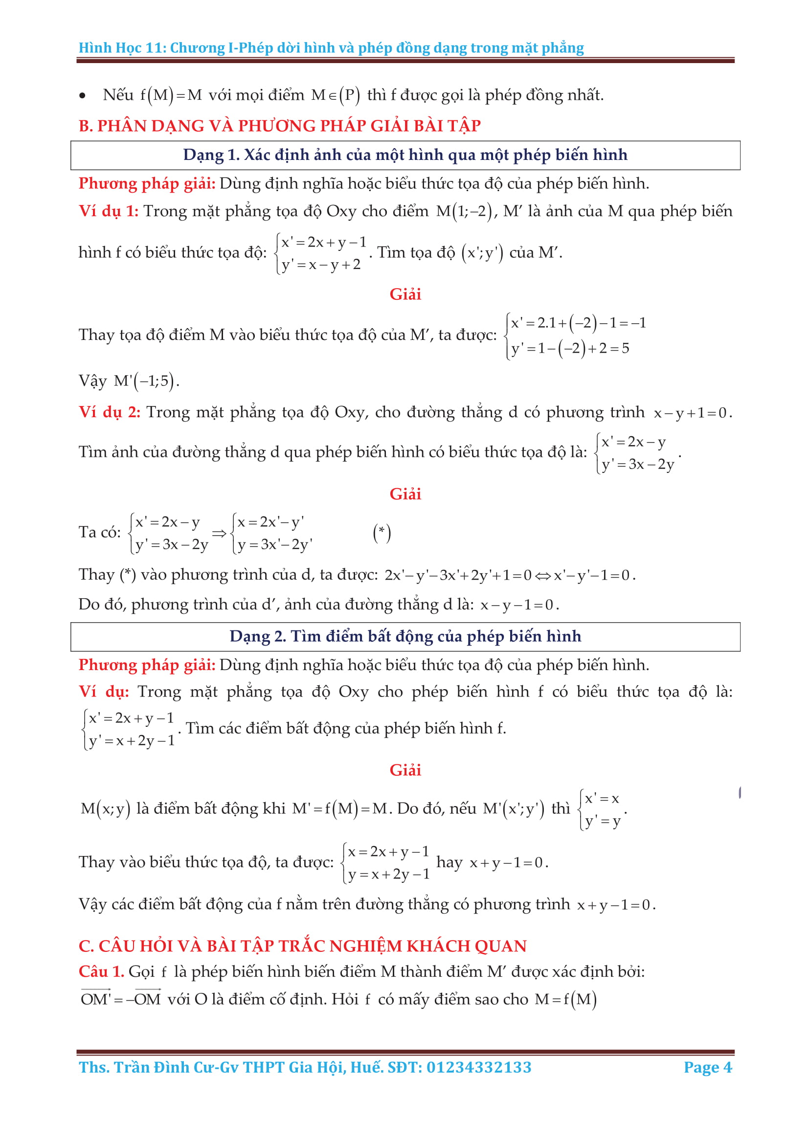 Phương pháp giải các dạng toán phép dời hình và phép đồng dạng trong mặt phẳng – Trần Đình Cư