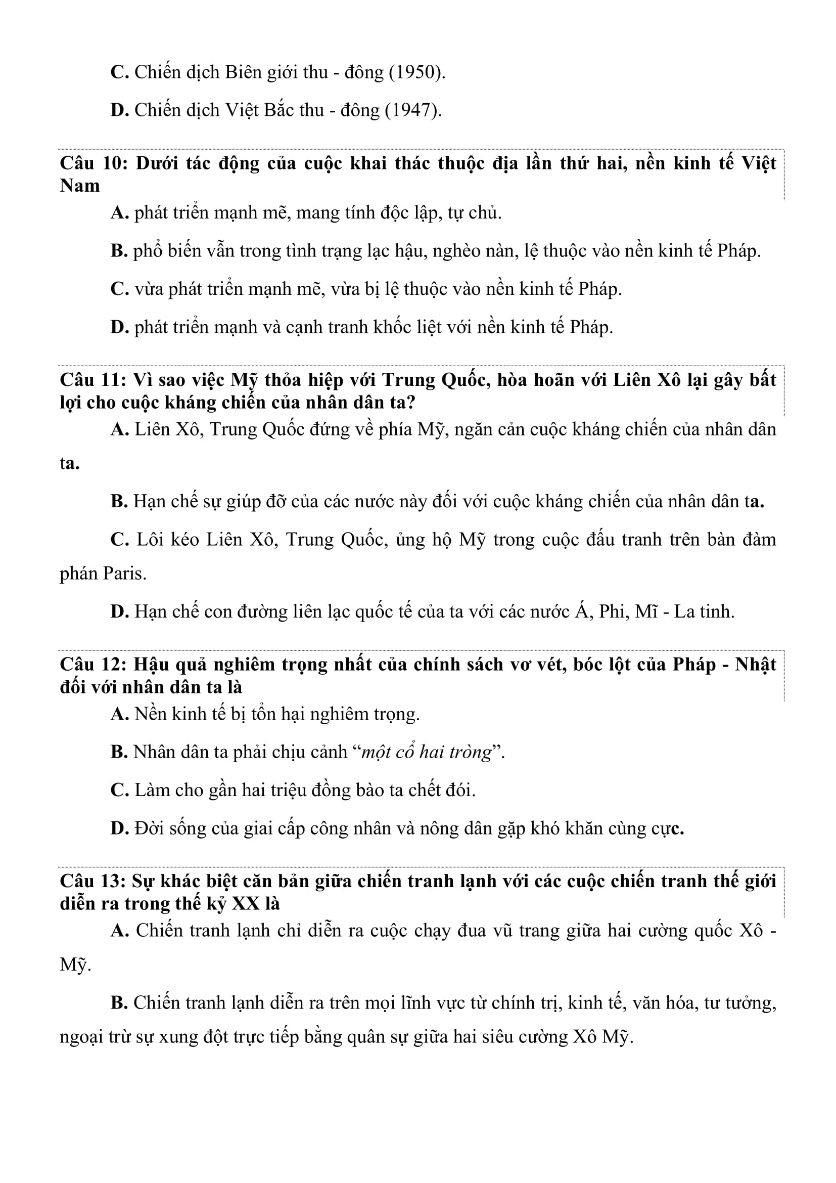 ĐỀ THI THỬ MÔN LỊCH SỬ 2020