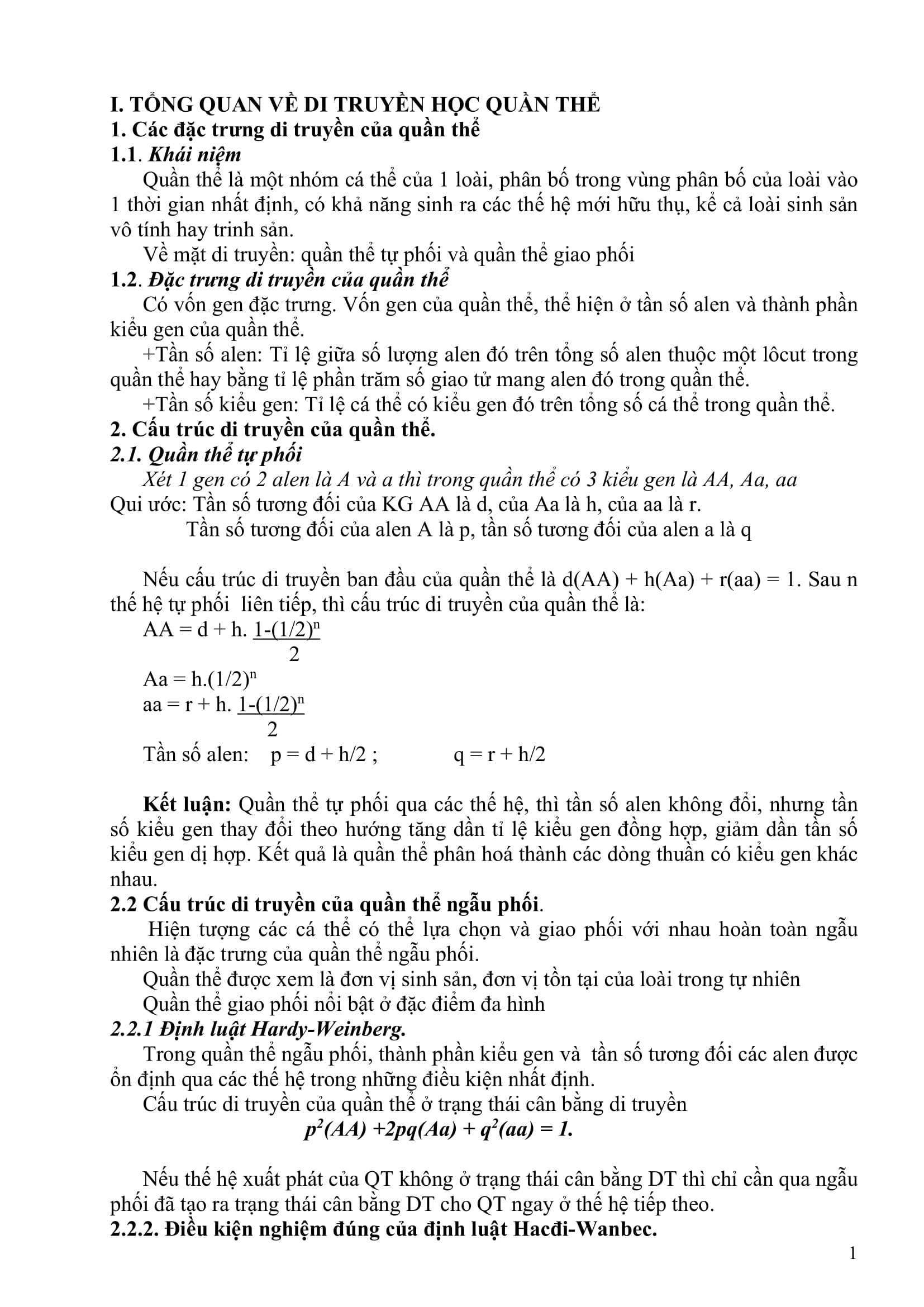 Chuyên Đề Di Truyền Học Quần Thể Sinh Học 12