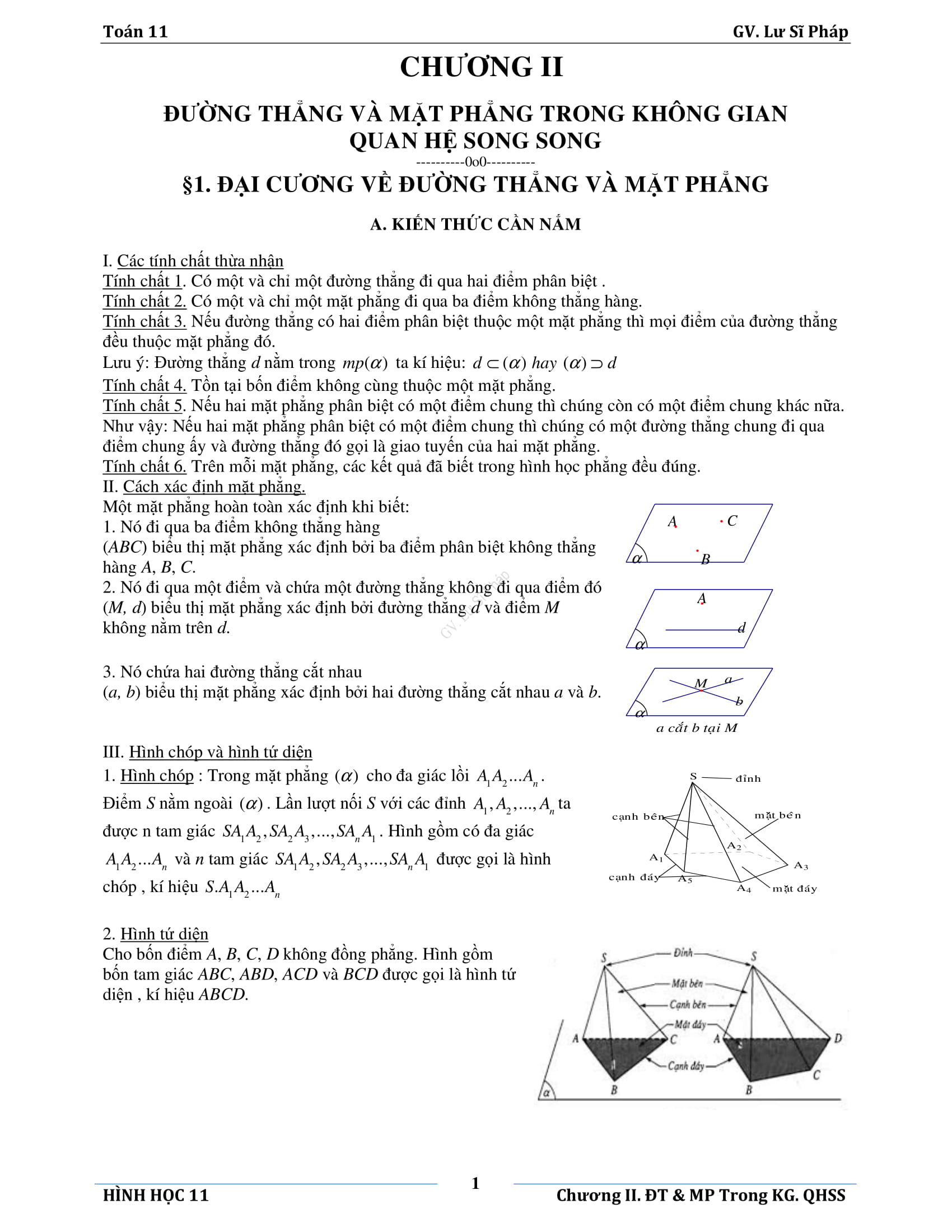 Đường thẳng và mặt phẳng trong không gian, quan hệ song song – Lư Sĩ Pháp