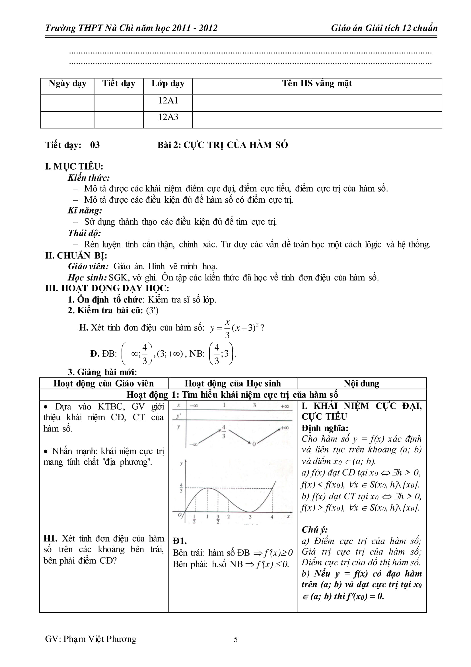 Giáo án Giải tích 12 cơ bản – Phạm Việt Hương