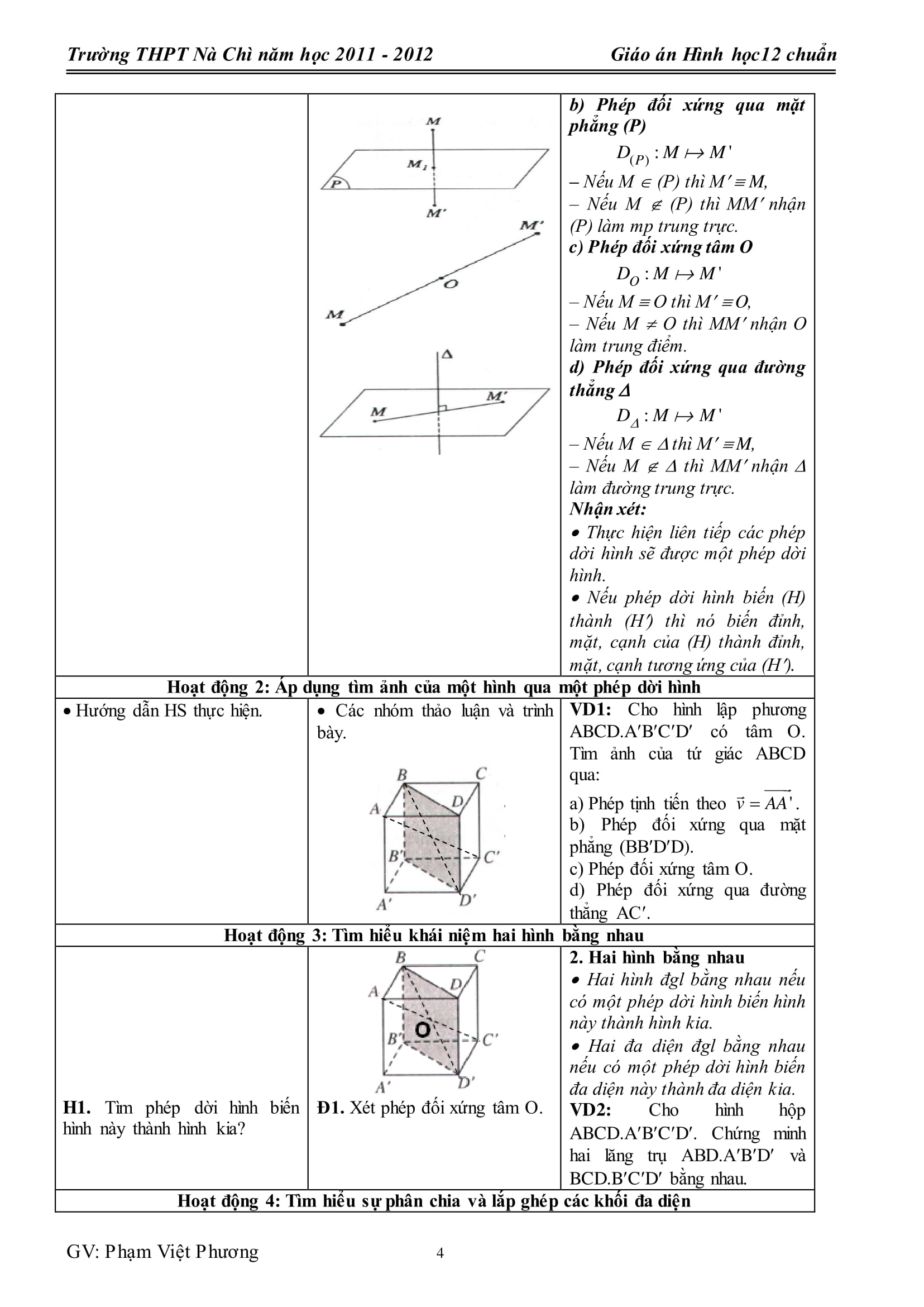 Giáo án Hình học 12 cơ bản cô Phạm Việt Hương