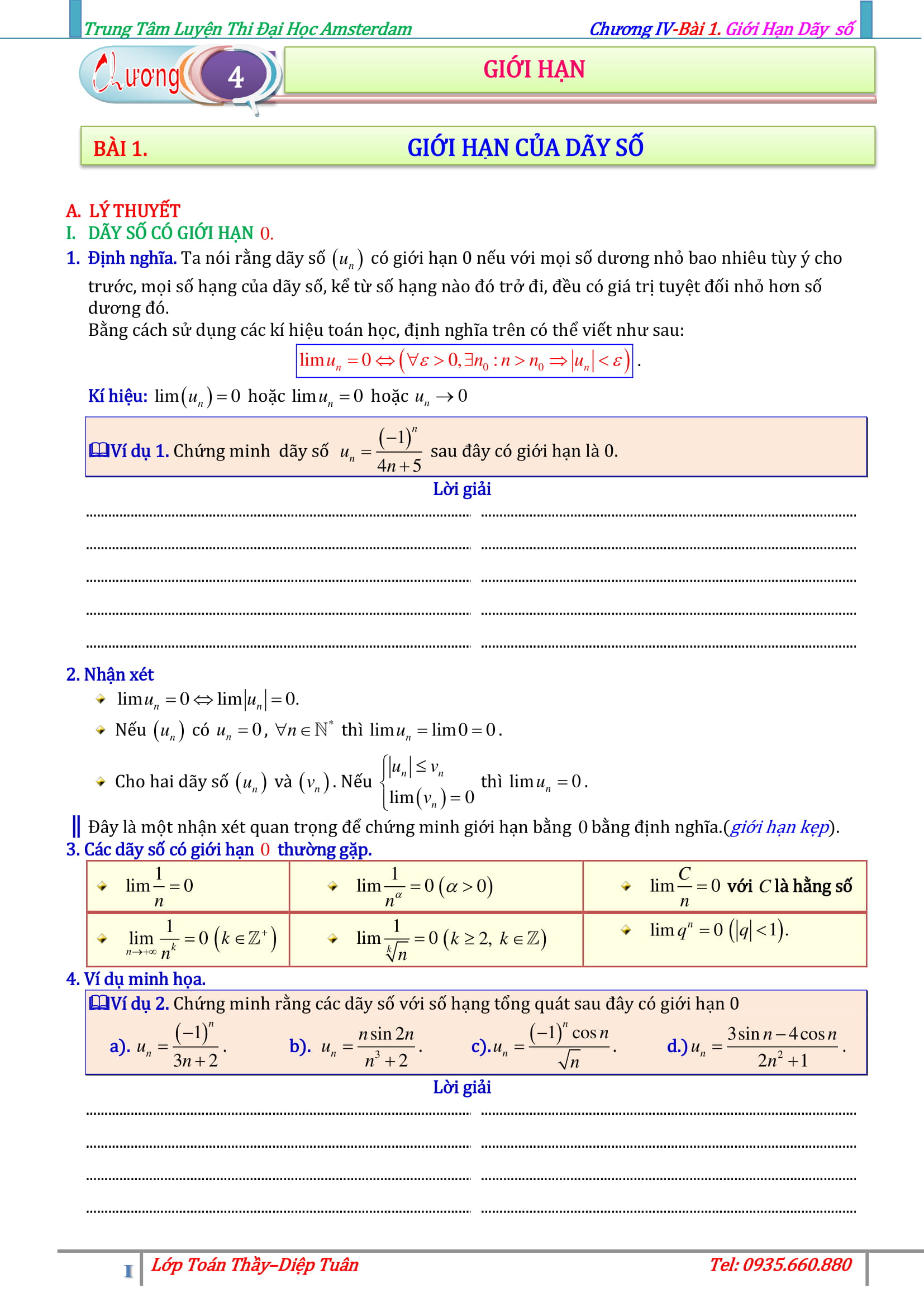 Giới hạn dãy số, giới hạn hàm số và hàm số liên tục – Diệp Tuân