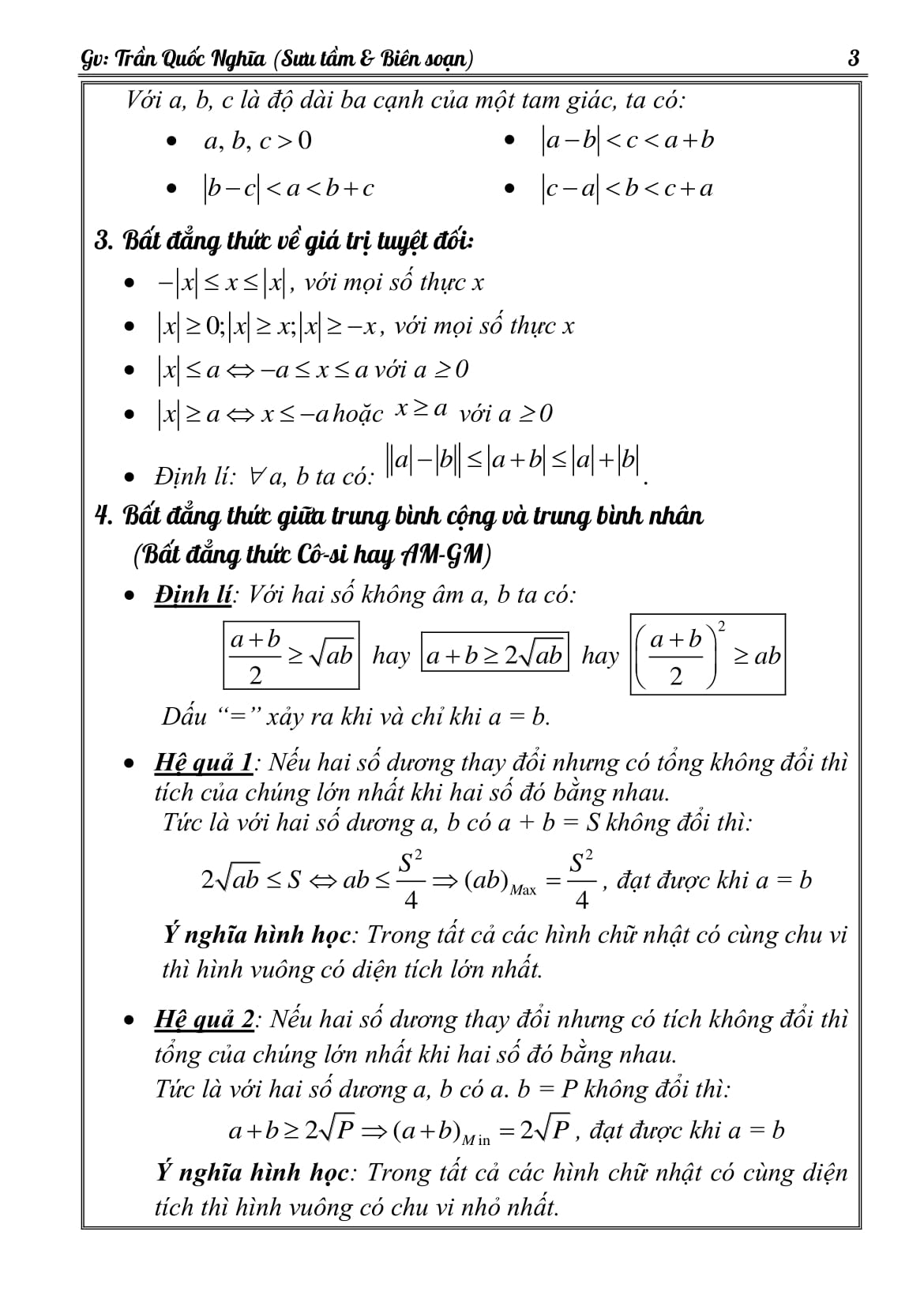 Phân dạng và bài tập bất đẳng thức, GTLN – GTNN – Trần Quốc Nghĩa