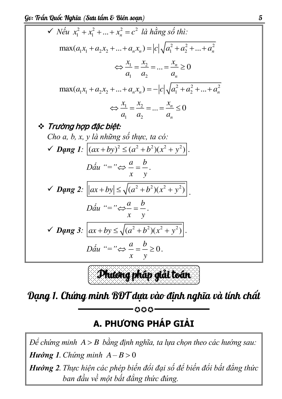 Phân dạng và bài tập bất đẳng thức, GTLN – GTNN – Trần Quốc Nghĩa