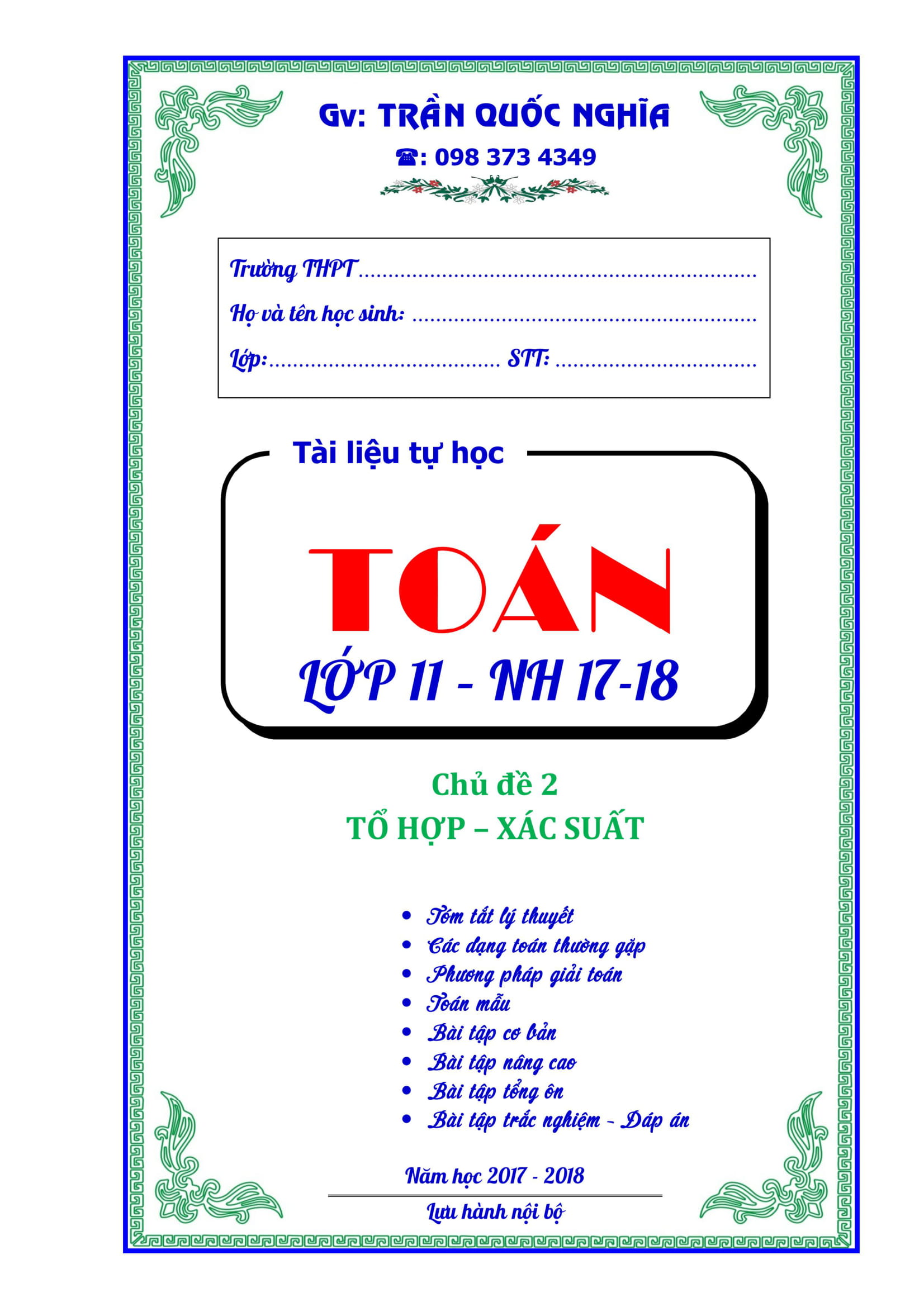 Phân dạng và bài tập chuyên đề tổ hợp – xác suất – Trần Quốc Nghĩa