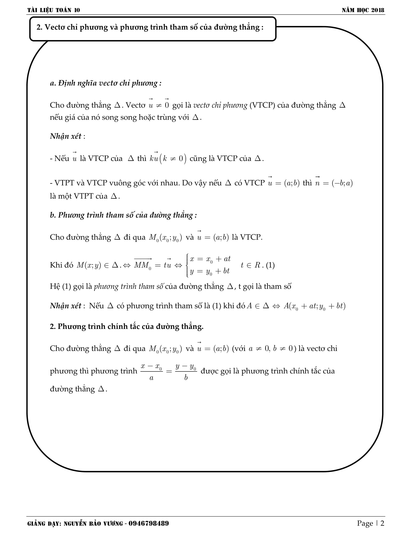 Phương trình đường thẳng Oxy – Nguyễn Bảo Vương