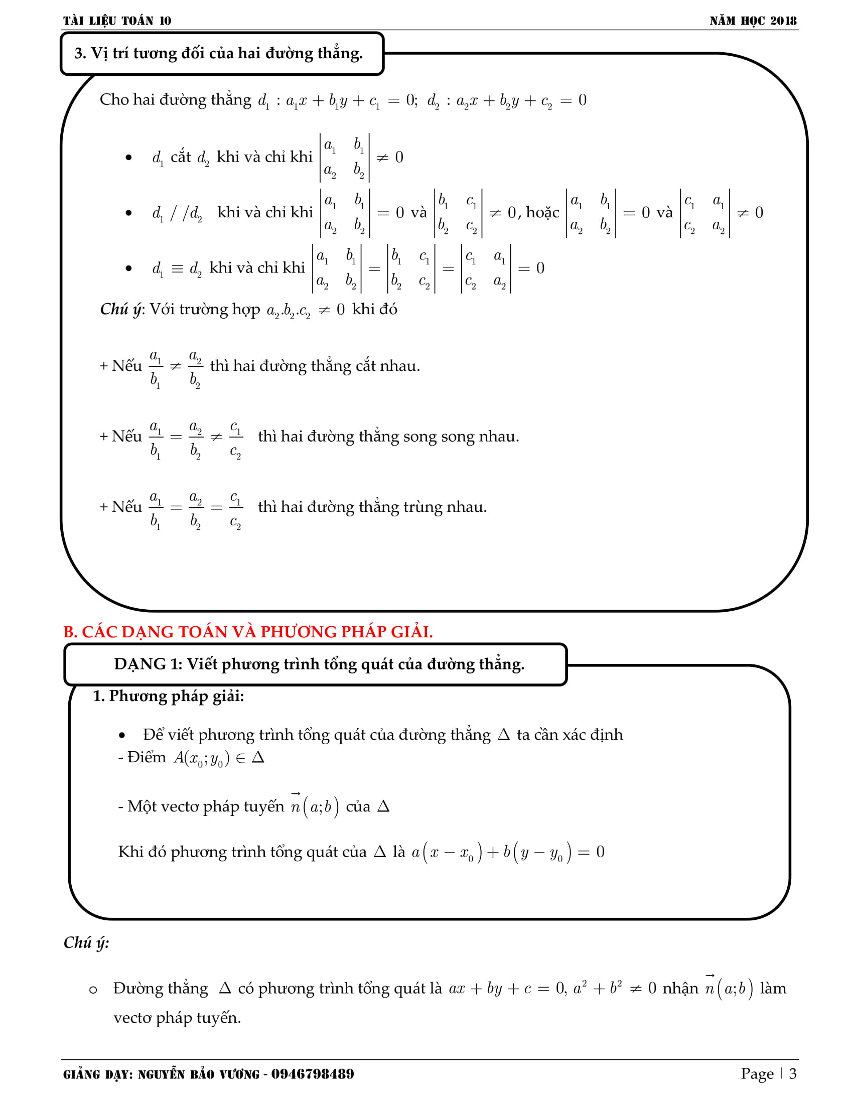 Phương trình đường thẳng Oxy – Nguyễn Bảo Vương