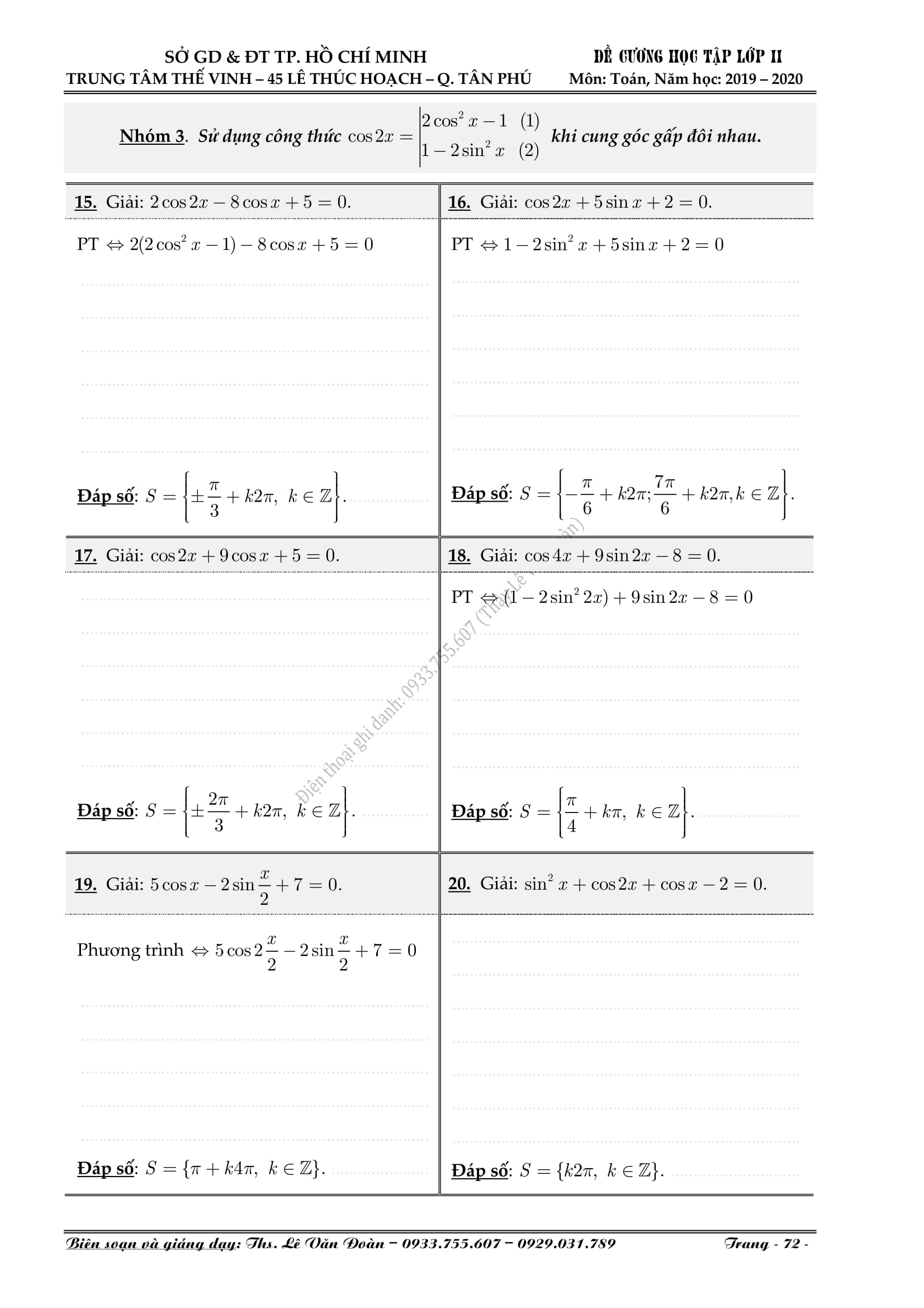 Phương trình lượng giác thường gặp – Lê Văn Đoàn