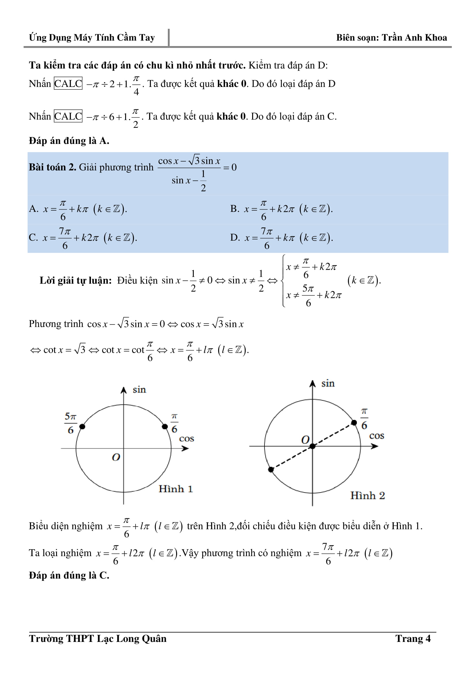 Sử dụng máy tính cầm tay giải nhanh trắc nghiệm lượng giác – Trần Anh Khoa