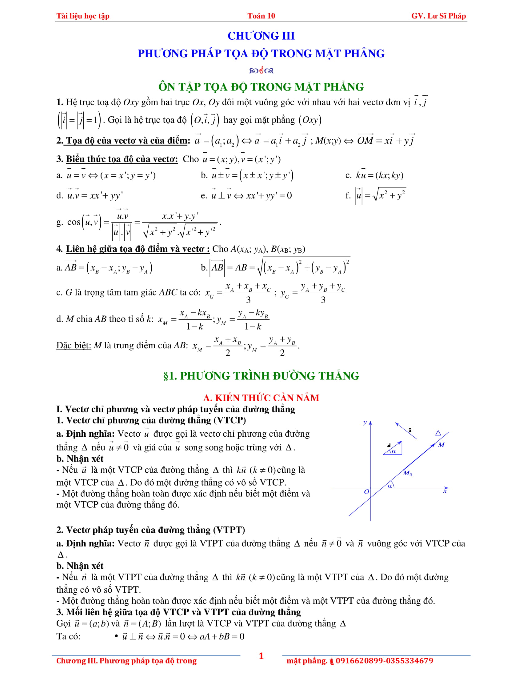 Tài liệu phương pháp tọa độ trong mặt phẳng – Lư Sĩ Pháp