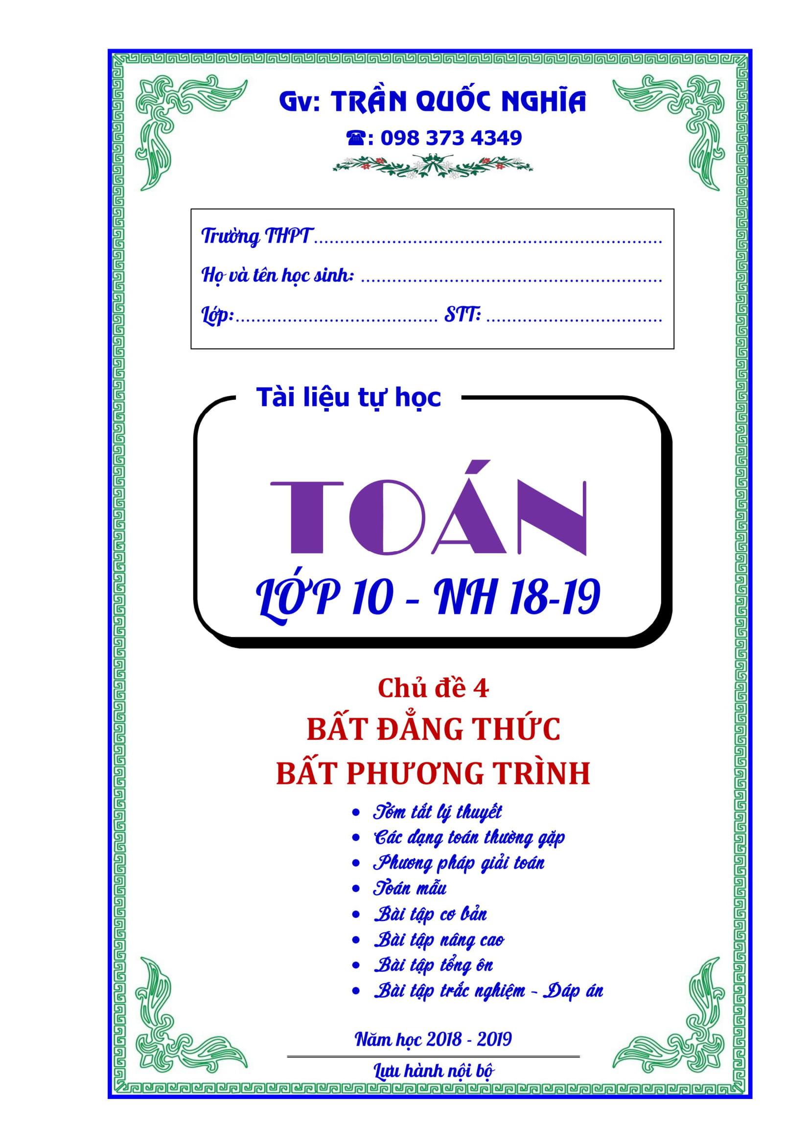 Tài liệu tự học bất đẳng thức và bất phương trình – Trần Quốc Nghĩa