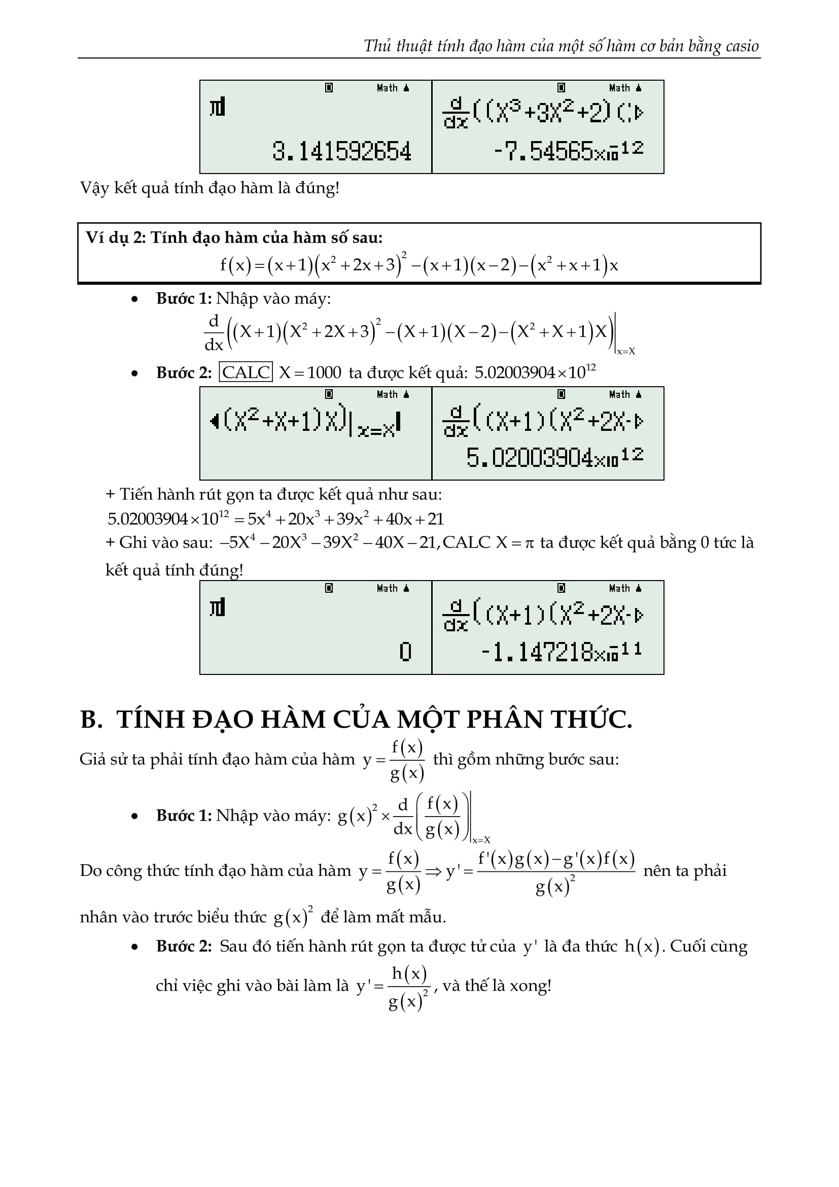 Thủ thuật tính đạo hàm của một số hàm cơ bản bằng Casio – Nguyễn Minh Tuấn