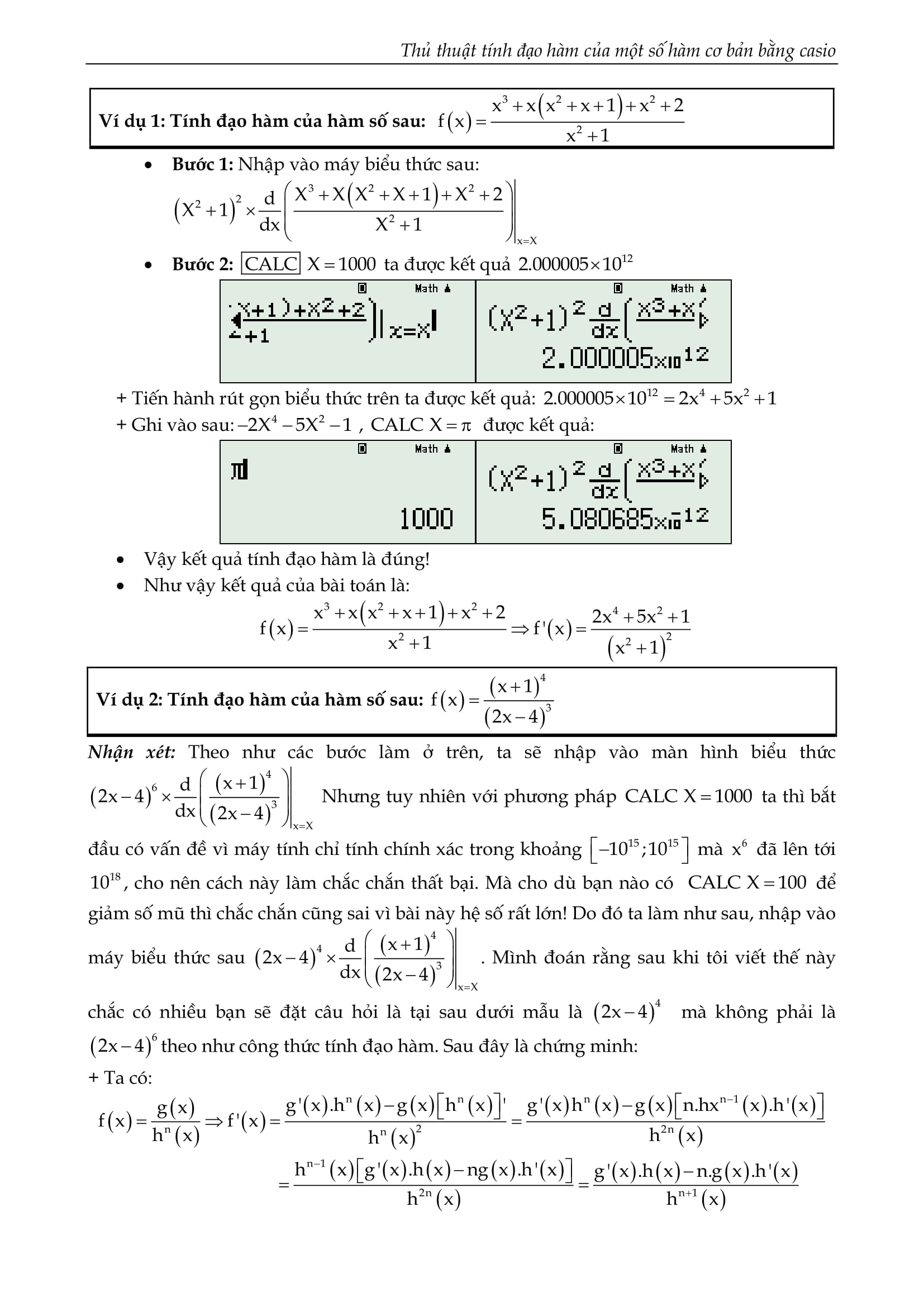 Thủ thuật tính đạo hàm của một số hàm cơ bản bằng Casio – Nguyễn Minh Tuấn