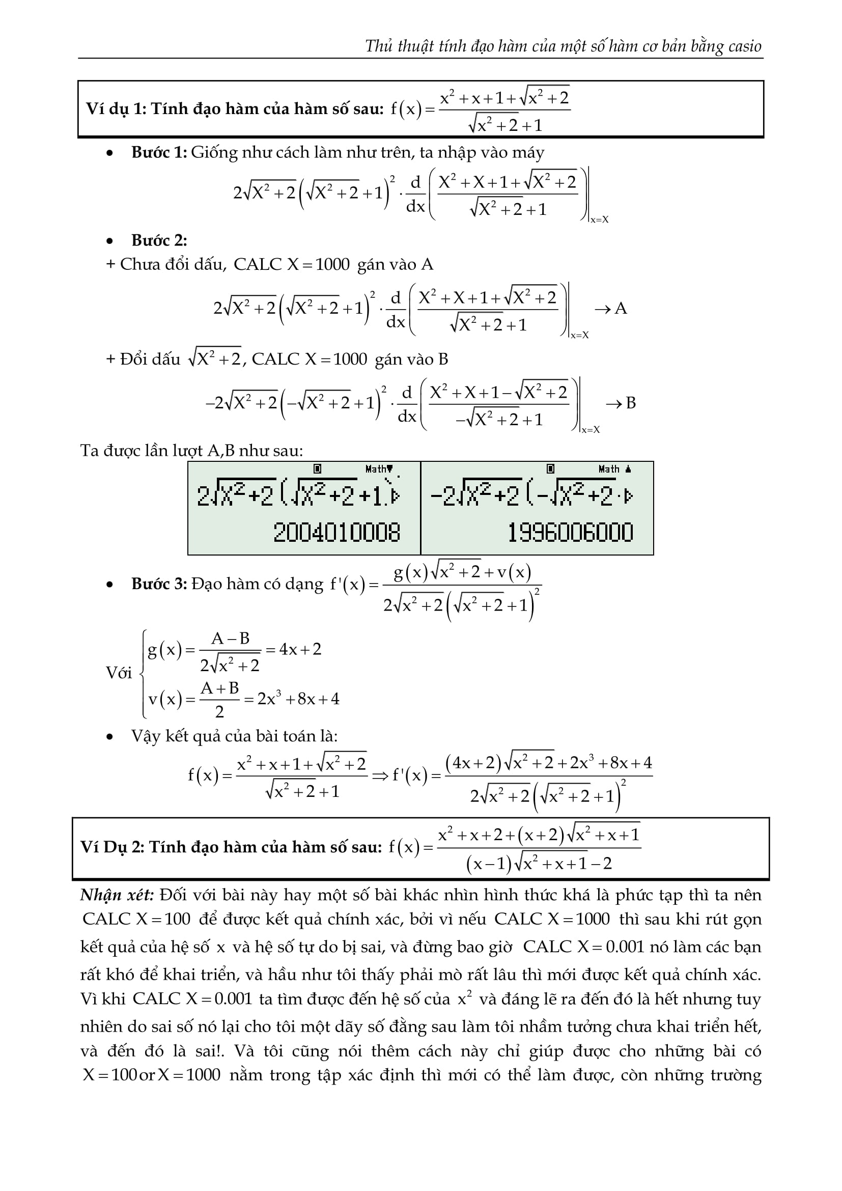 Thủ thuật tính đạo hàm của một số hàm cơ bản bằng Casio – Nguyễn Minh Tuấn