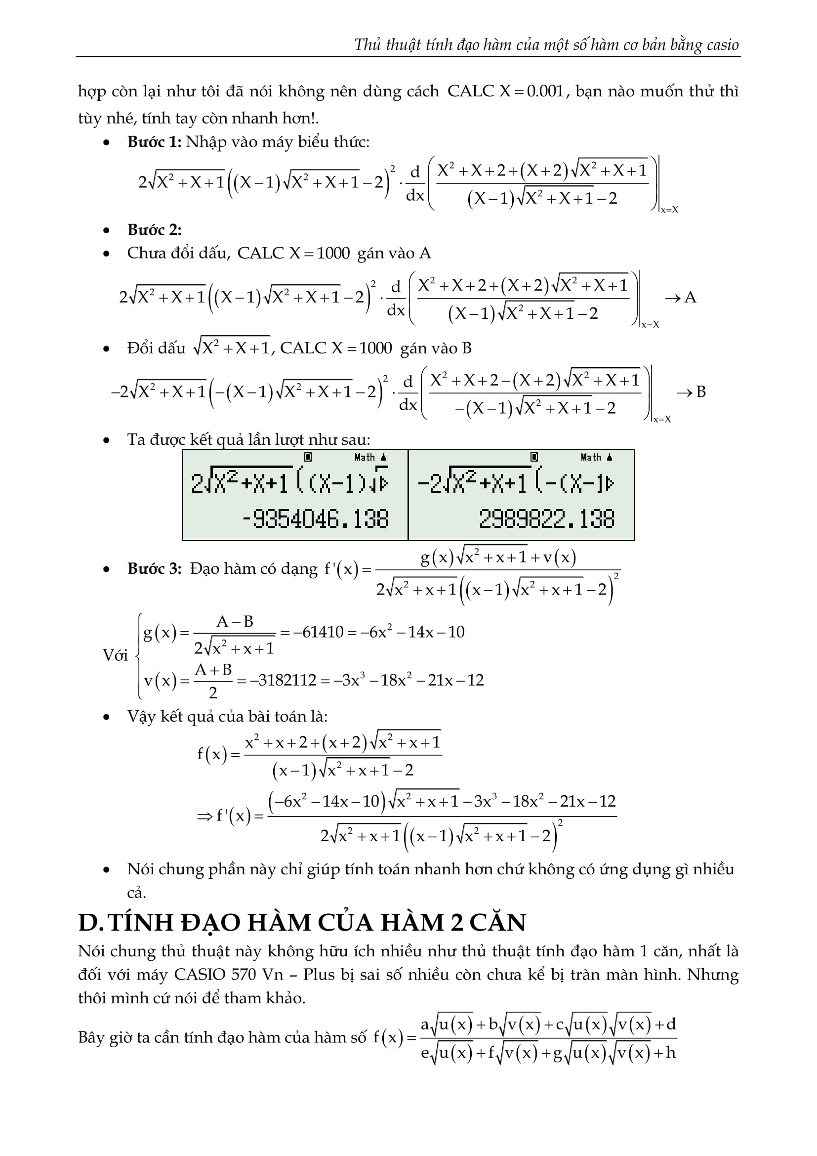 Thủ thuật tính đạo hàm của một số hàm cơ bản bằng Casio – Nguyễn Minh Tuấn