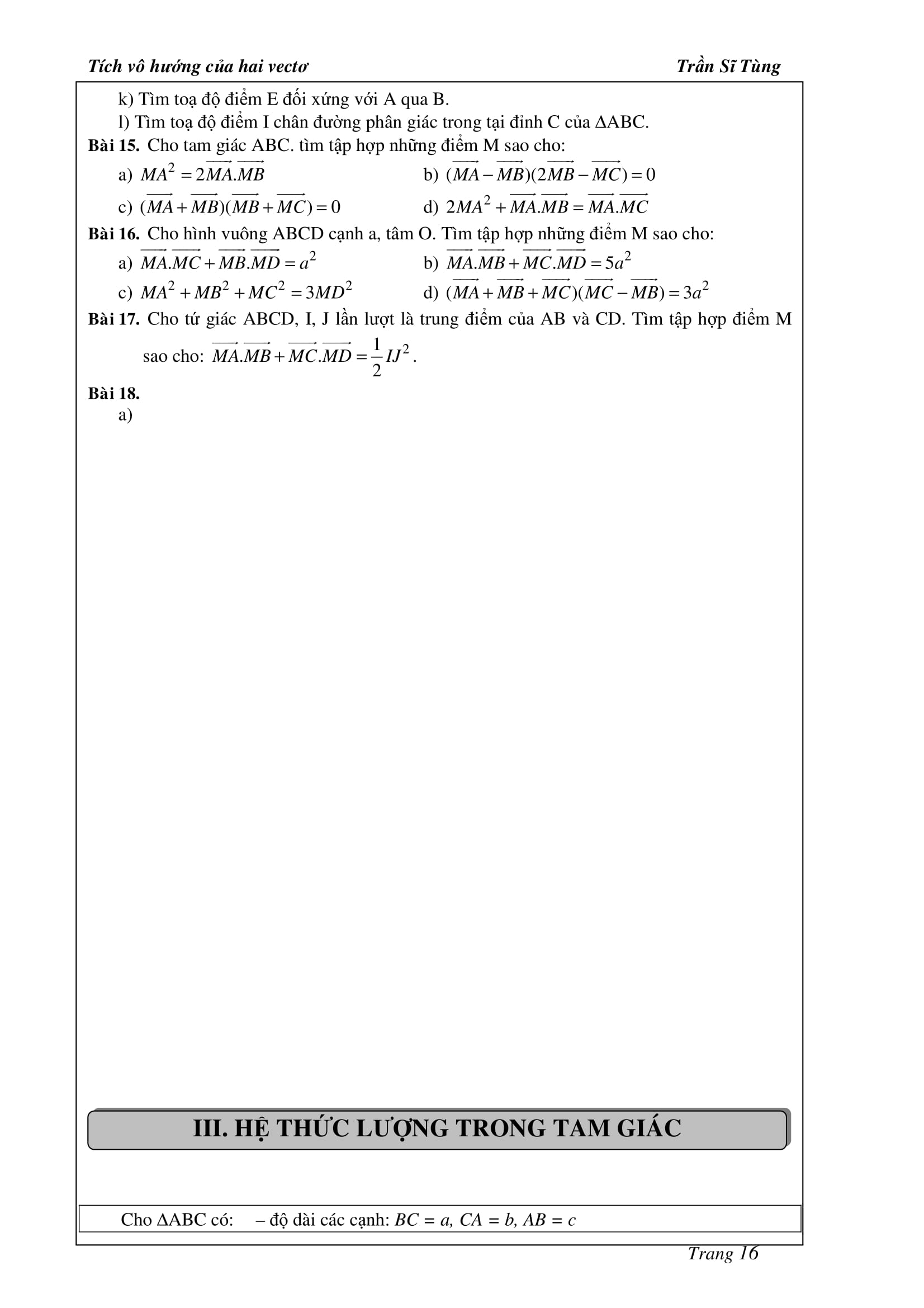 Tích vô hướng của 2 vector và ứng dụng – Trần Sĩ Tùng