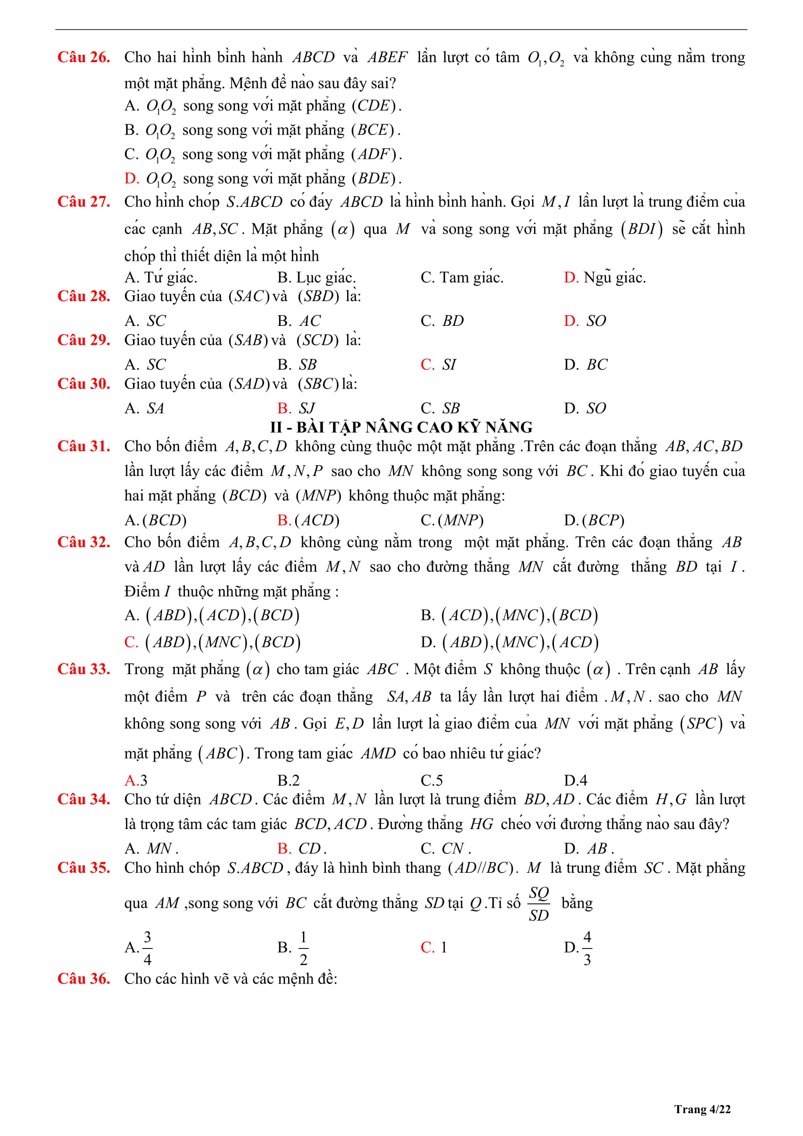 Tóm tắt lý thuyết và bài tập trắc nghiệm quan hệ song song trong không gian